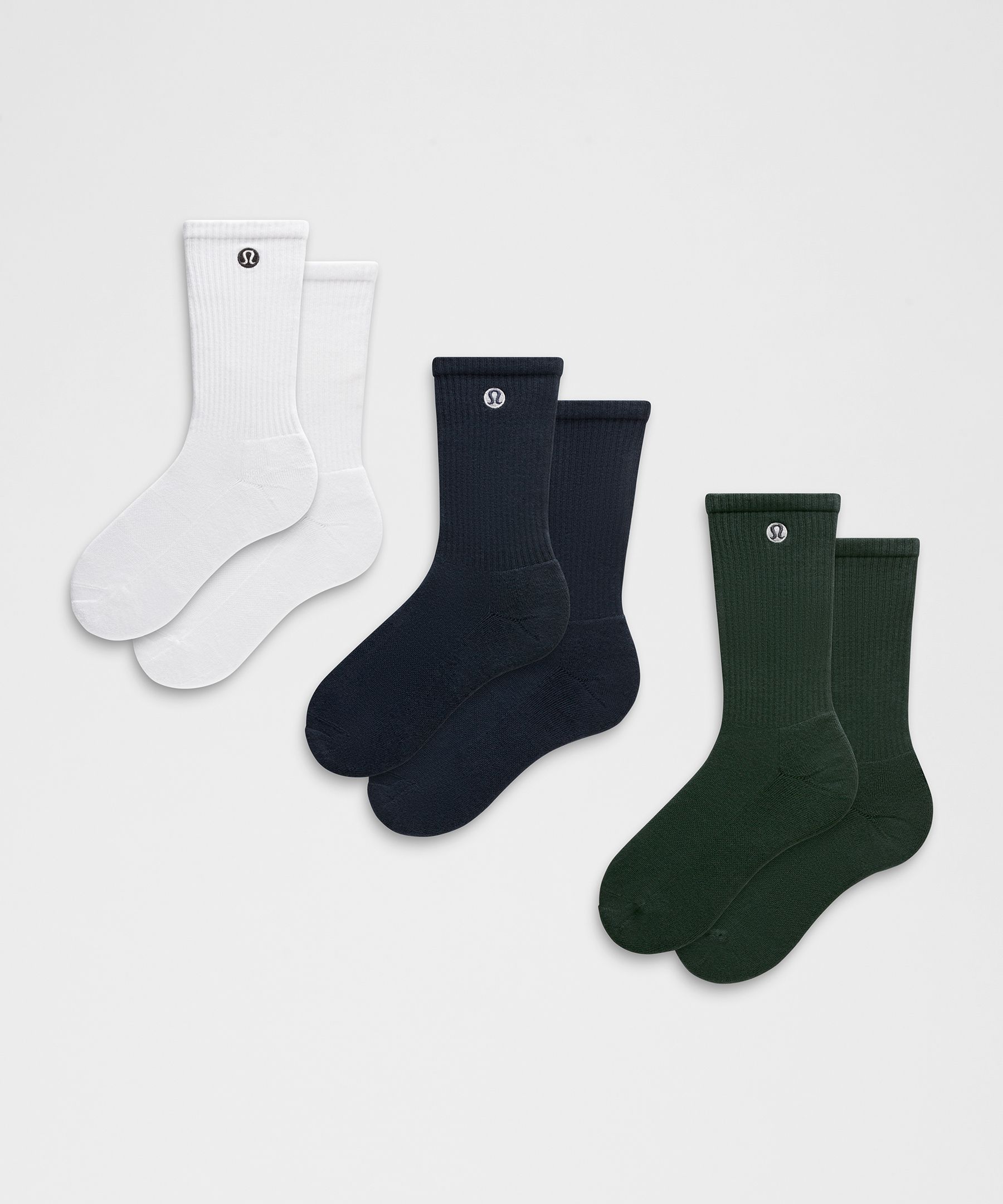 Unisex Daily Essential Crew Socks 3 Pack - White,Green,Blue,Navy