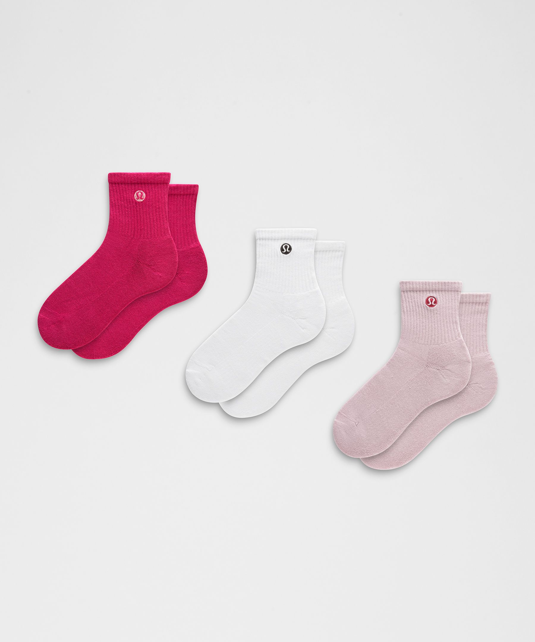 Unisex Daily Essential Quarter Socks 3 Pack - White,Pink