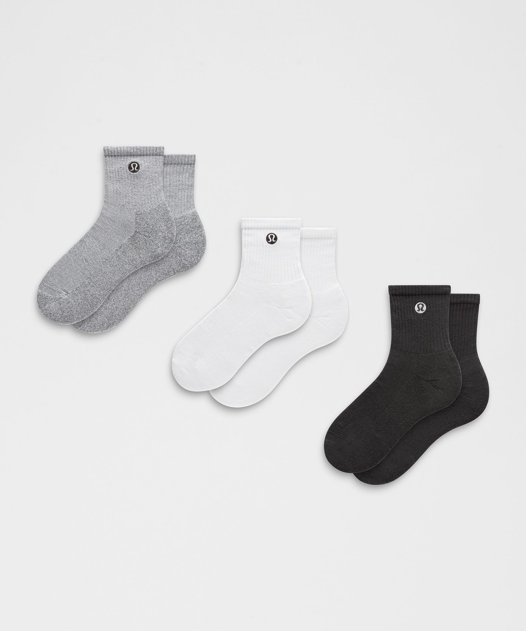 Unisex Daily Essential Quarter Socks 3 Pack - White,Black,Grey