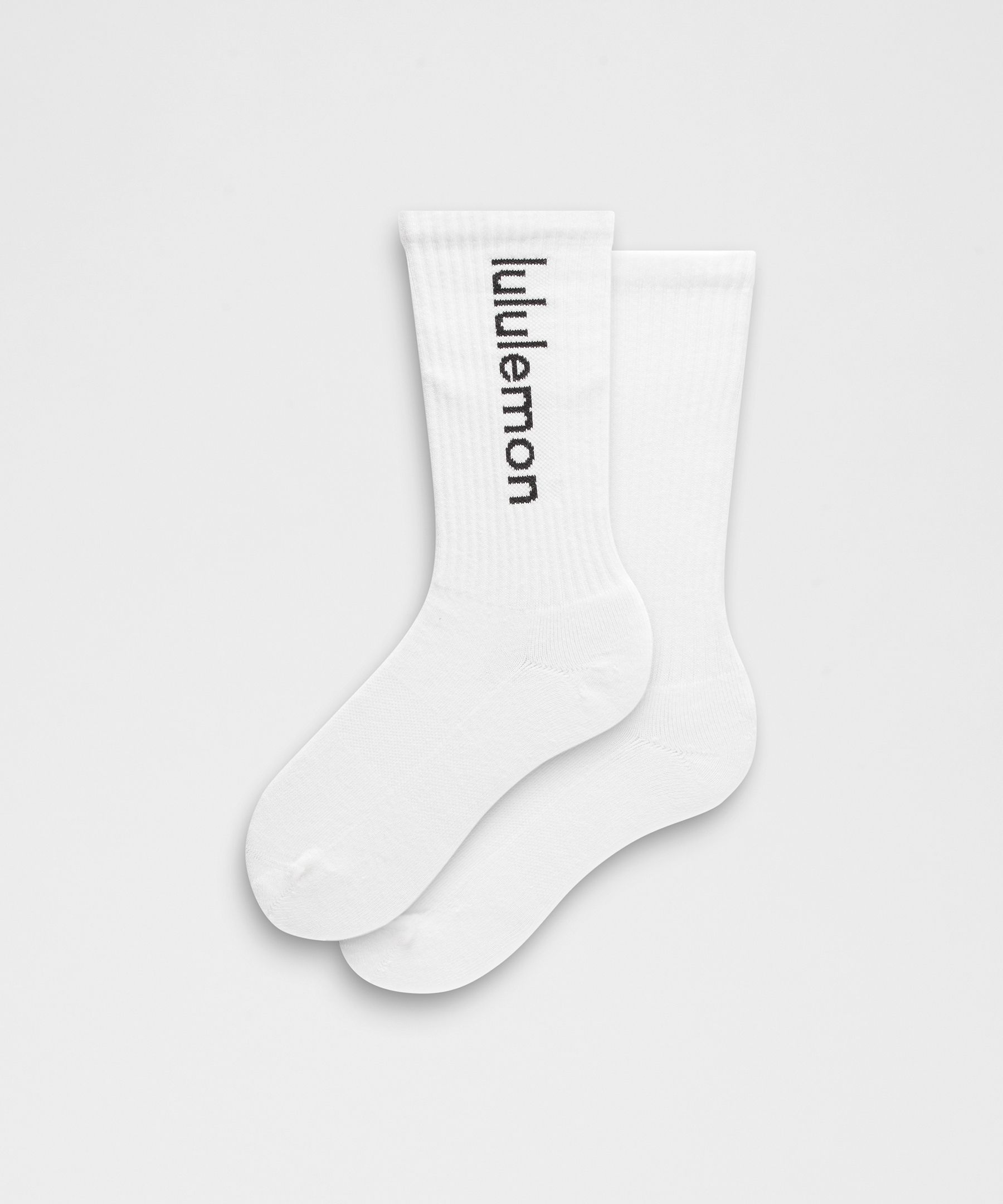 Unisex Daily Essential Crew Socks Wordmark - Black & White,Neutral