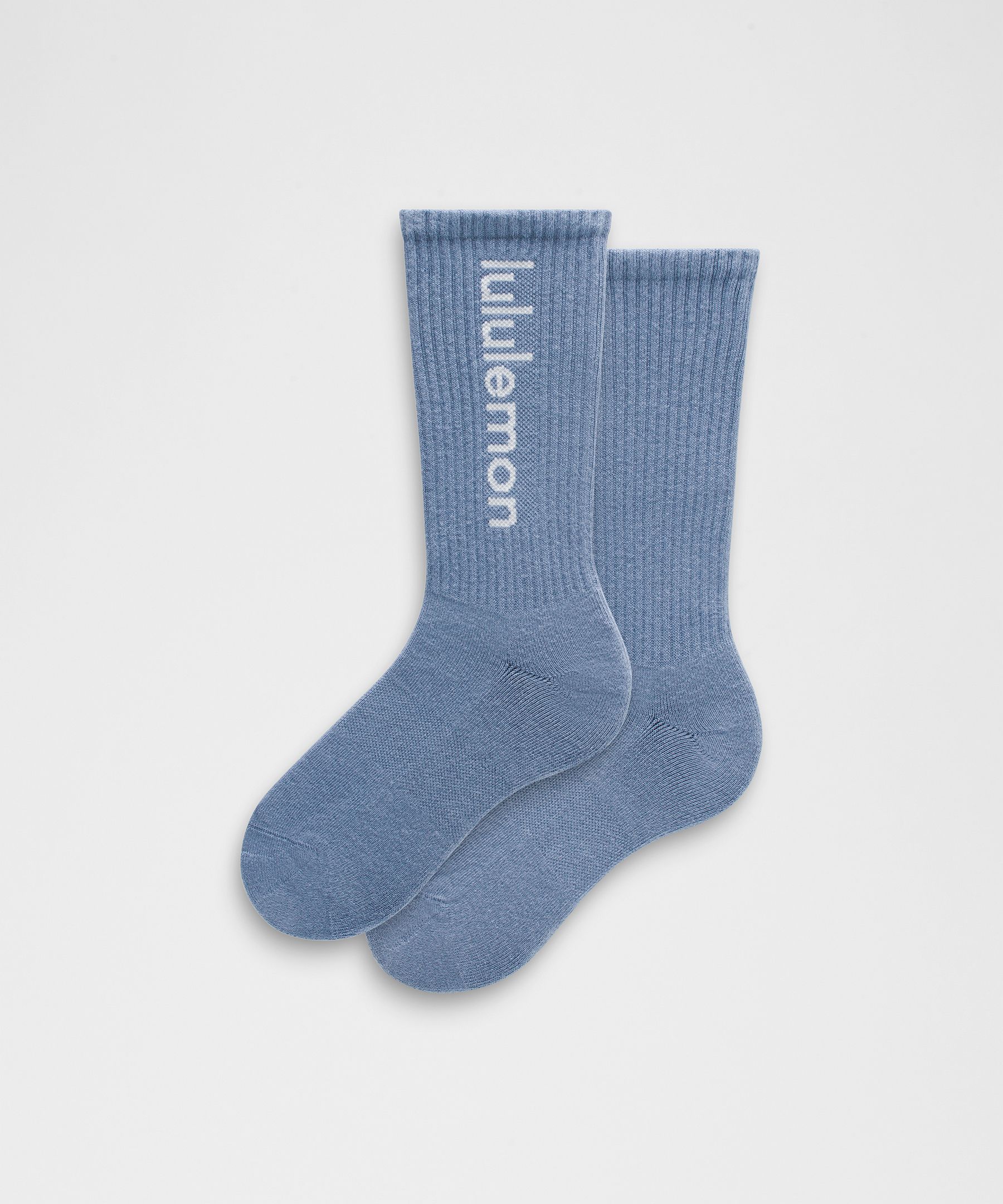 lululemon – Unisex Daily Essential Crew Socks Wordmark – Color White/Blue – Size L