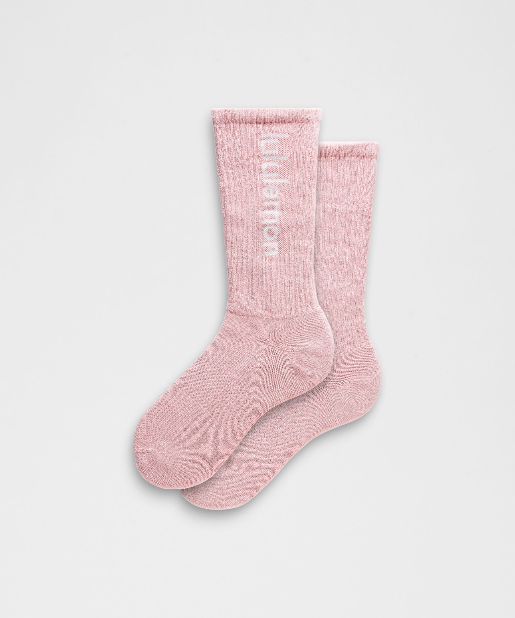 Unisex Daily Essential Crew Socks Wordmark - Pink Haze/White