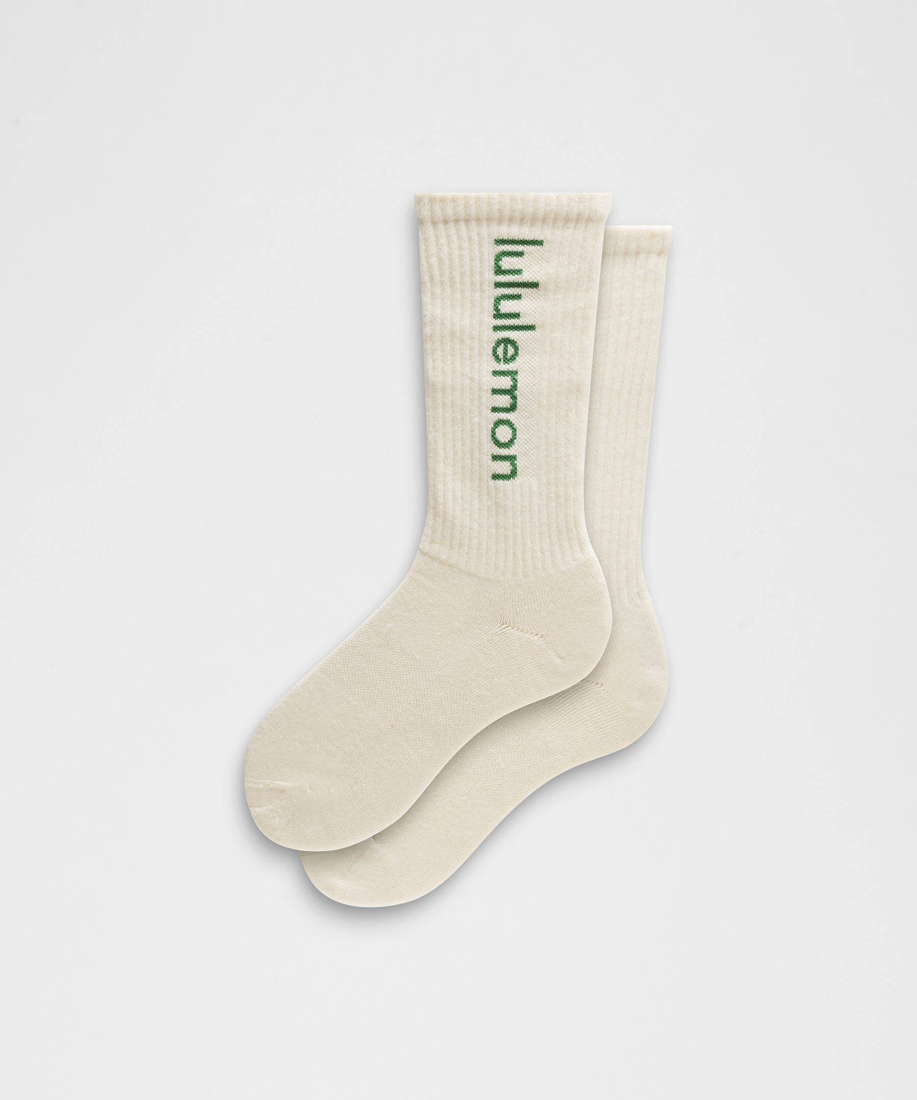 Unisex Daily Essential Crew Socks Wordmark - Light Ivory/Summer Willow