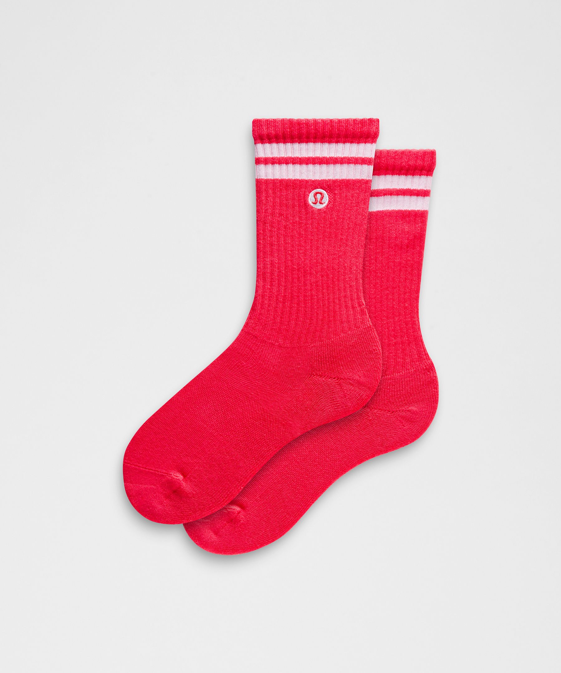 Unisex Daily Essential Crew Socks Stripe - Red Glow/White