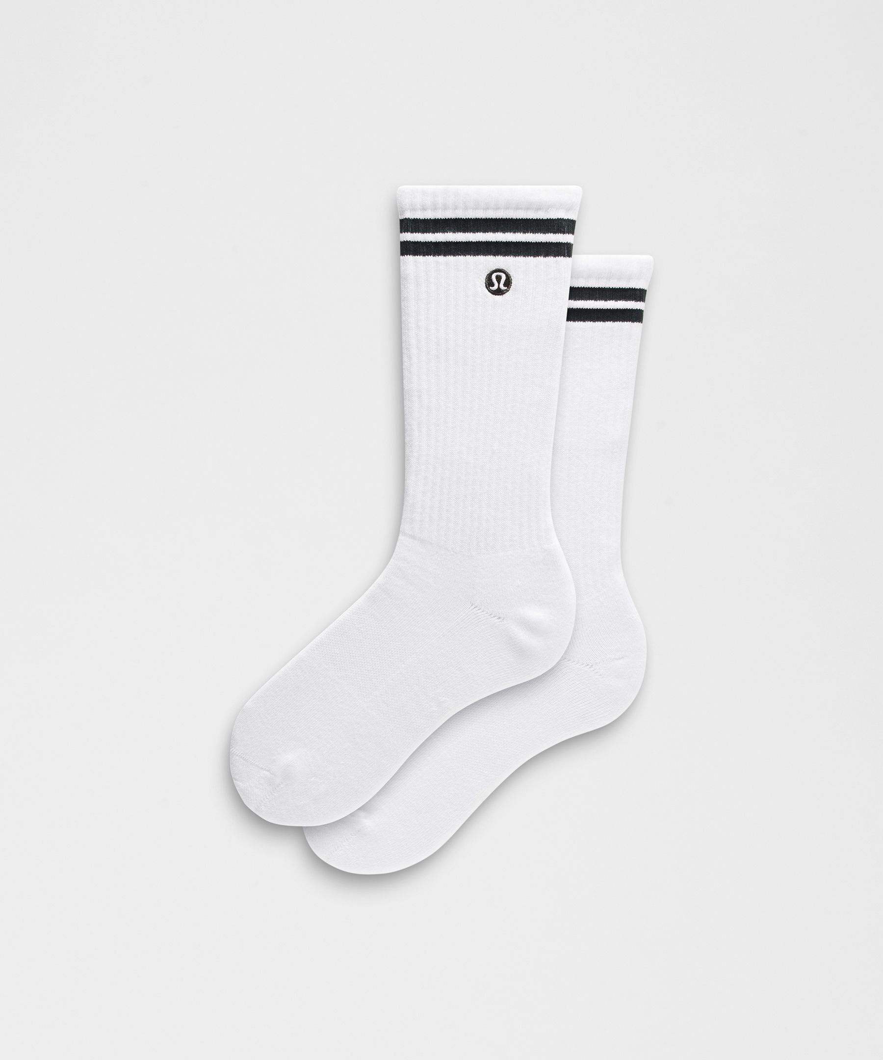 Unisex Daily Essential Crew Socks Stripe - White/Rainforest Green