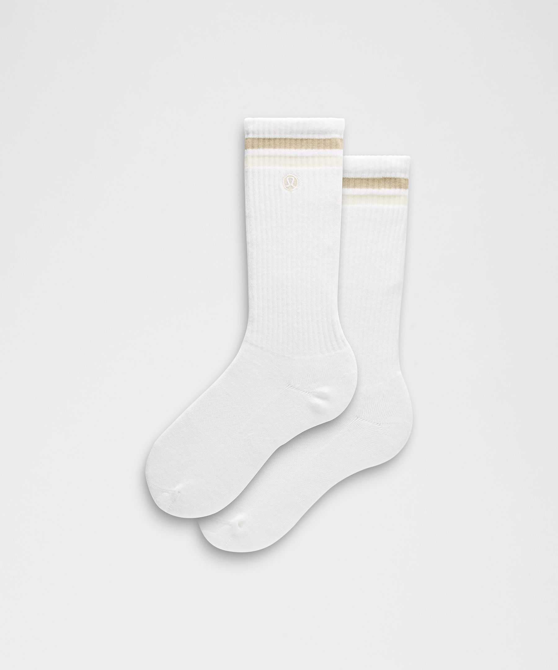 Unisex Daily Essential Crew Socks Stripe - White/Sheer Oak/Light Ivory