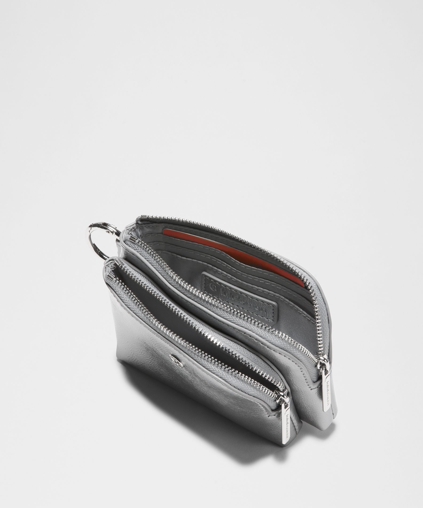 Smooth Leather Alternative Double-Zip Clippable Card Pouch