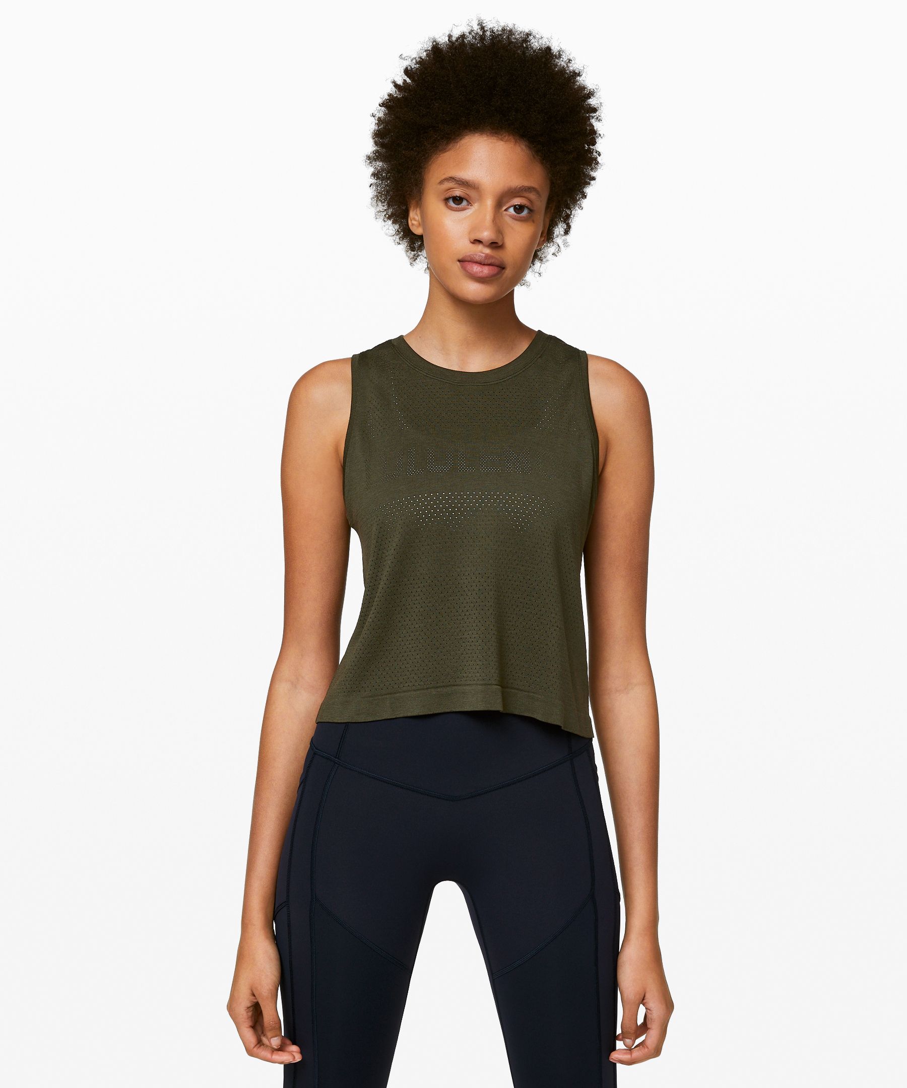 Lululemon Breeze By Muscle Crop Tank * In Dark Olive/dark Olive