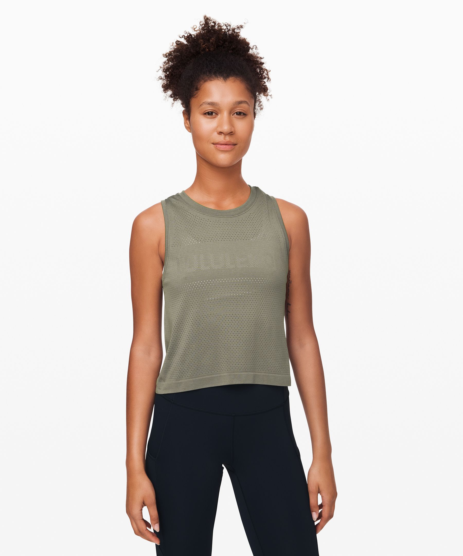 Lululemon Breeze By Muscle Crop Tank * In Grey Sage/grey Sage