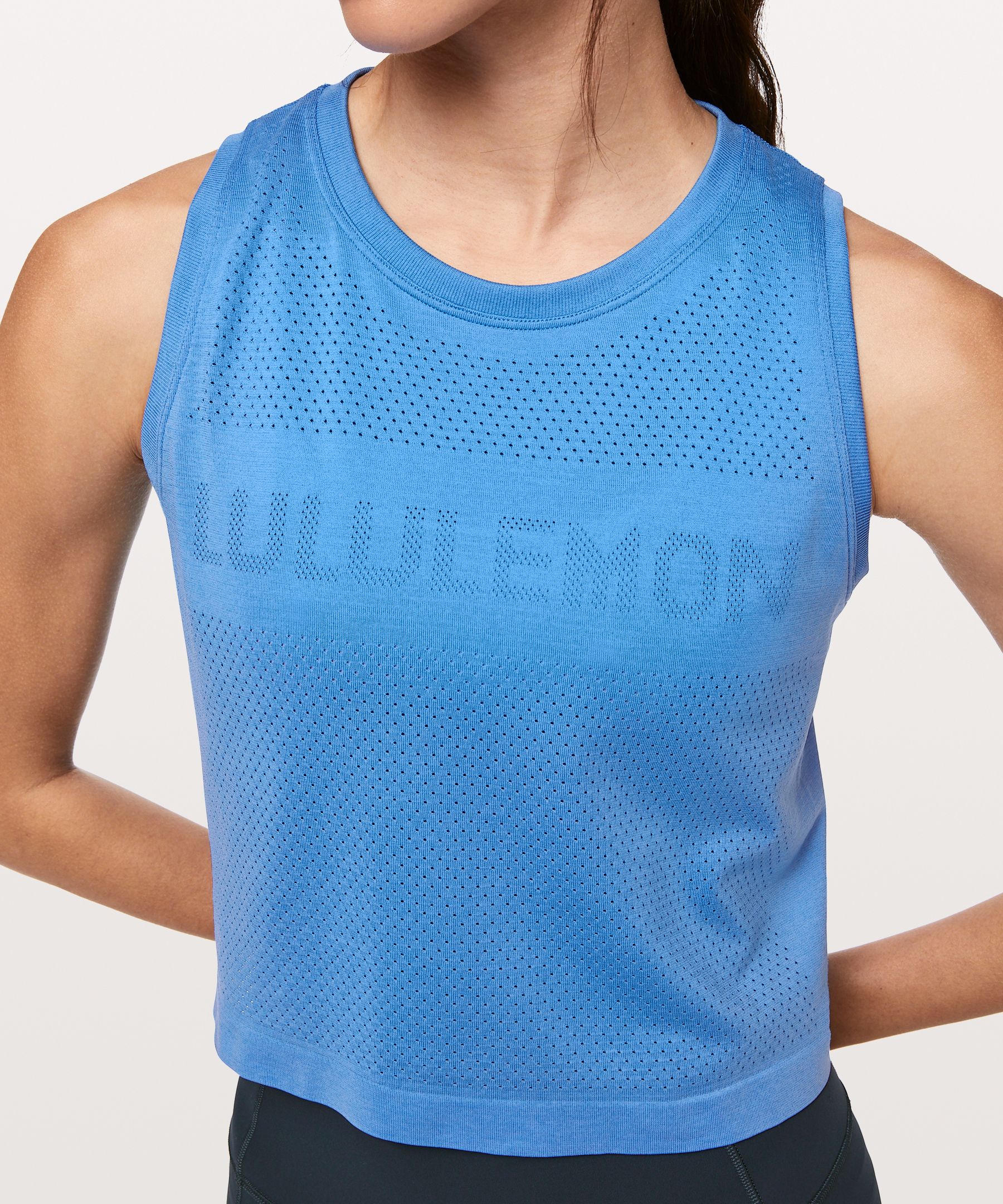 Lululemon Breeze By Muscle Crop Tank * In Brisk Blue/brisk Blue