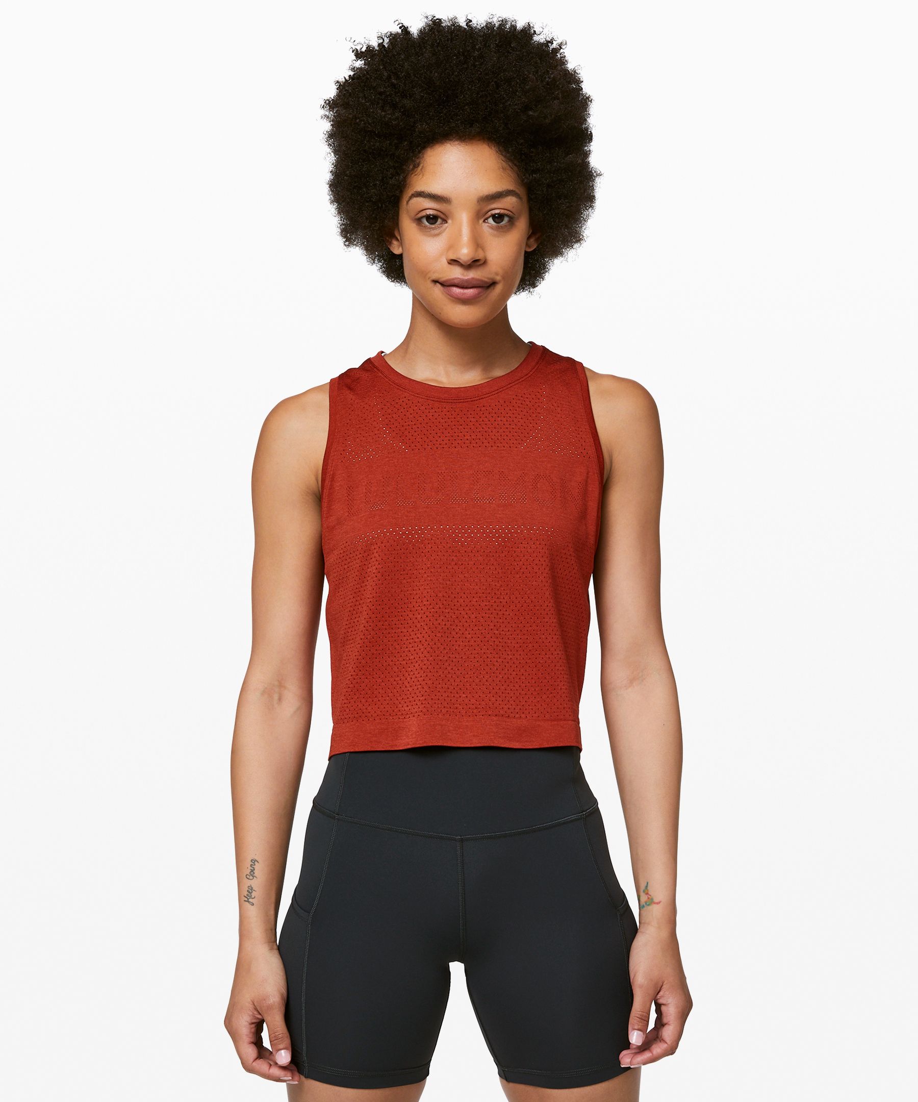 Lululemon Breeze By Muscle Crop Tank * In Cayenne/cayenne