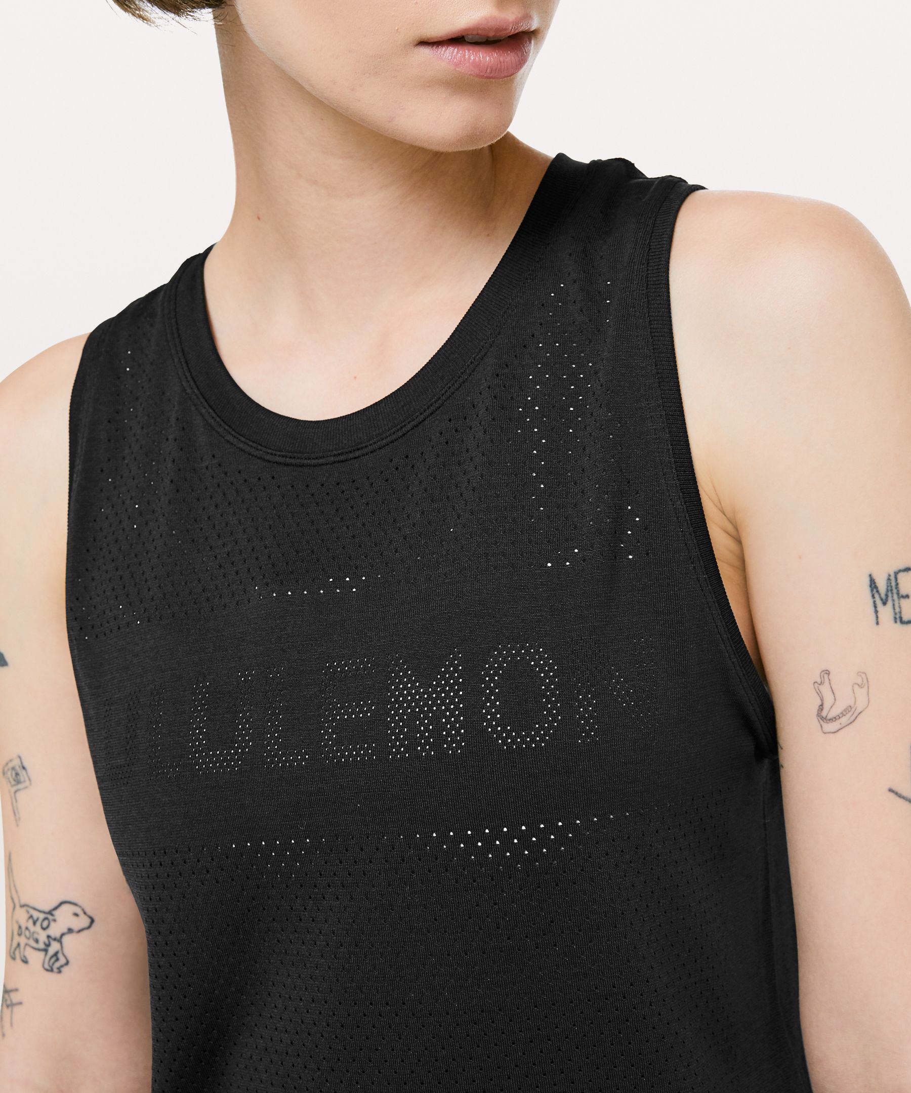 Lululemon Breeze By Muscle Crop Tank Top Logo In Black