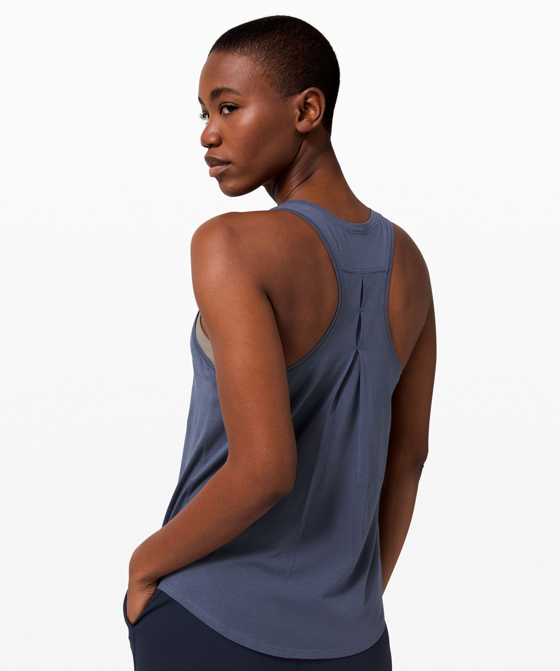 LULULEMON Love Tank Pleated Pima Cotton Blend Curved Hem Racerback Top -  Size 10