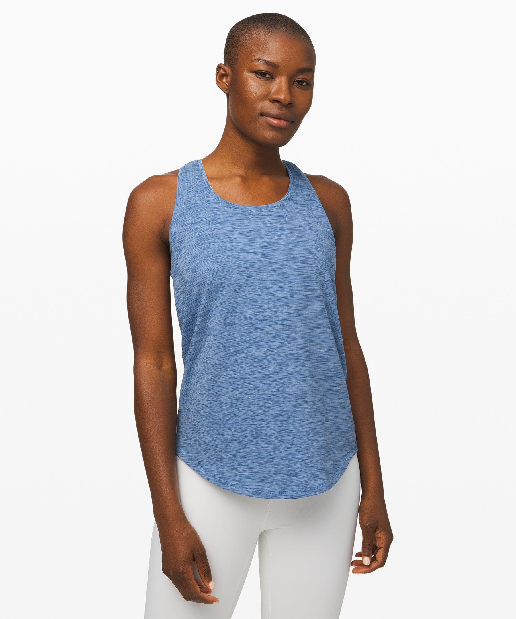 Blue Scoop-neck technical-pleated tank top