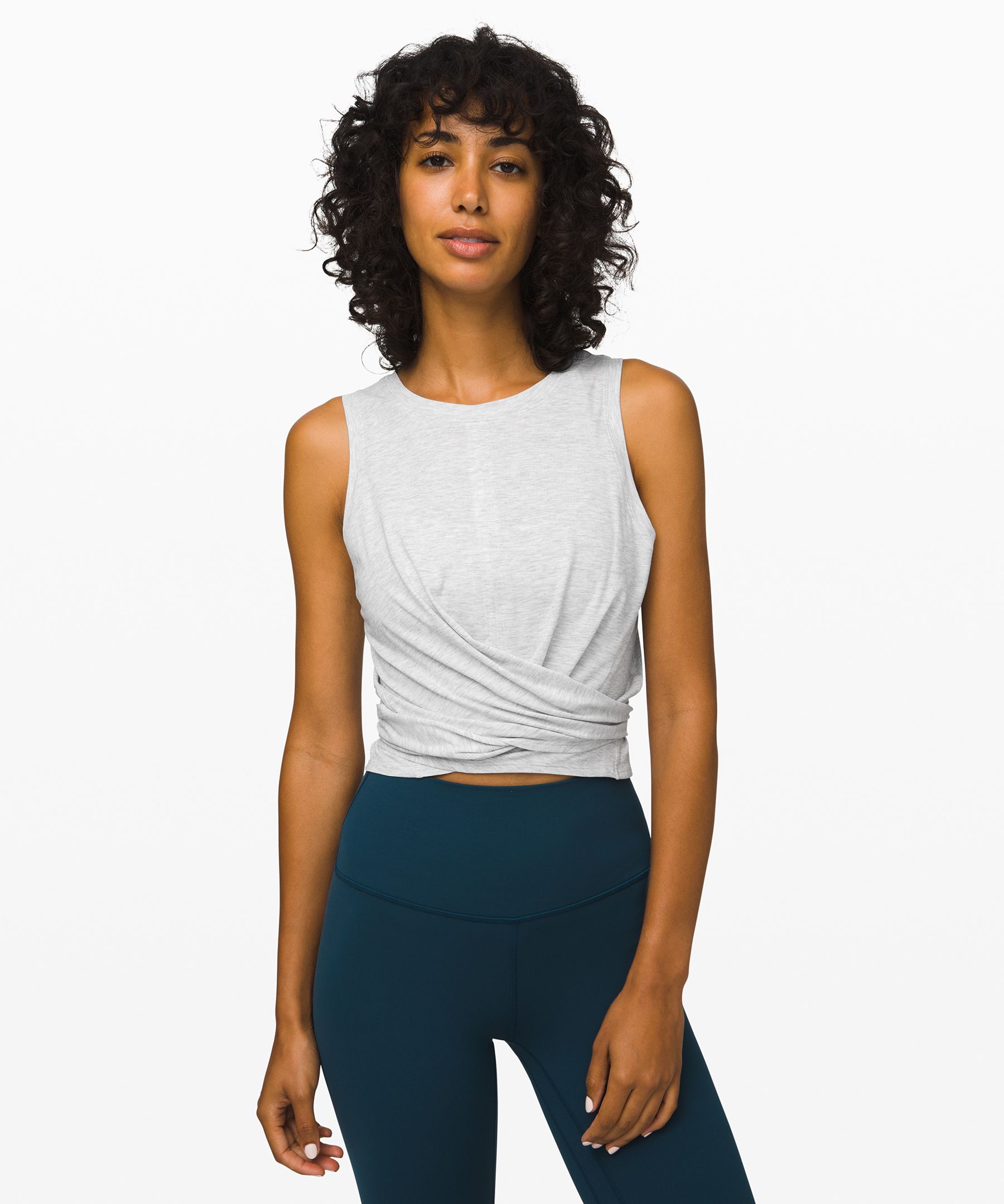 Lululemon Time to Restore Mock Neck Tank - Iron Blue / White - lulu fanatics