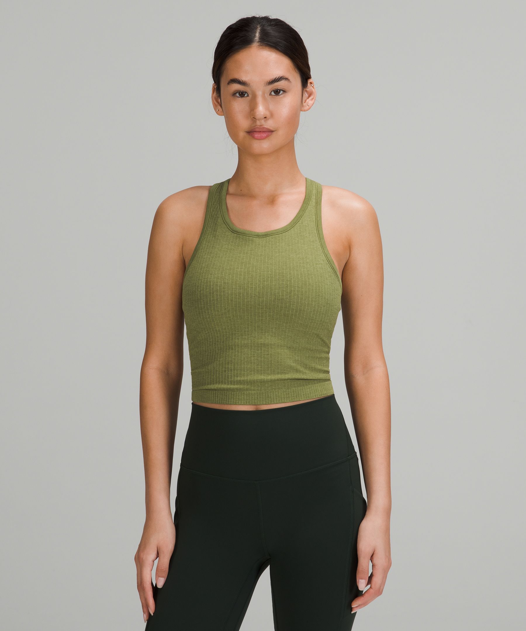 Lululemon Ebb To Street Cropped Racerback Tank Top In Bronze Green