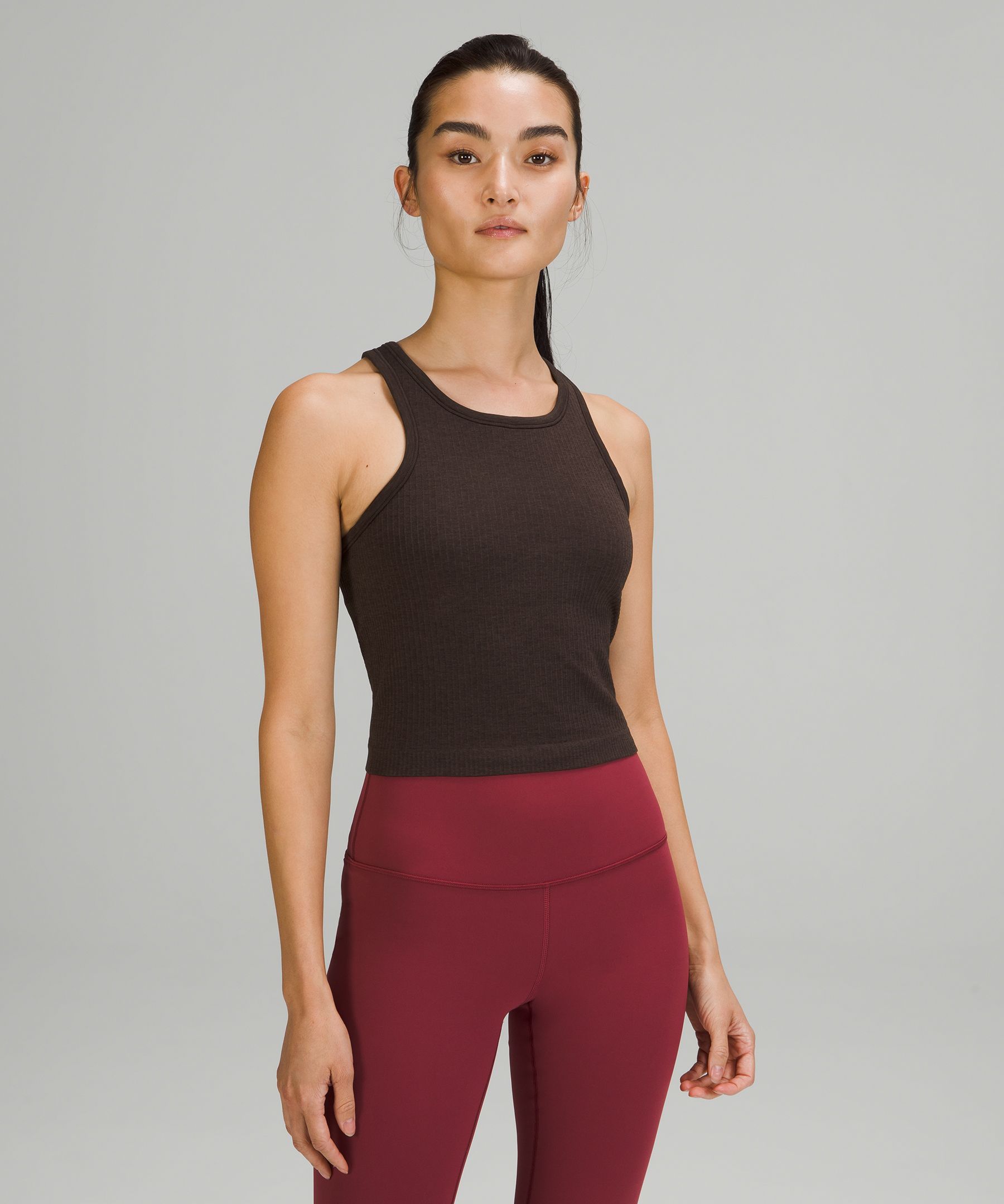 Lululemon Ebb To Street Cropped Racerback Tank Top In French Press