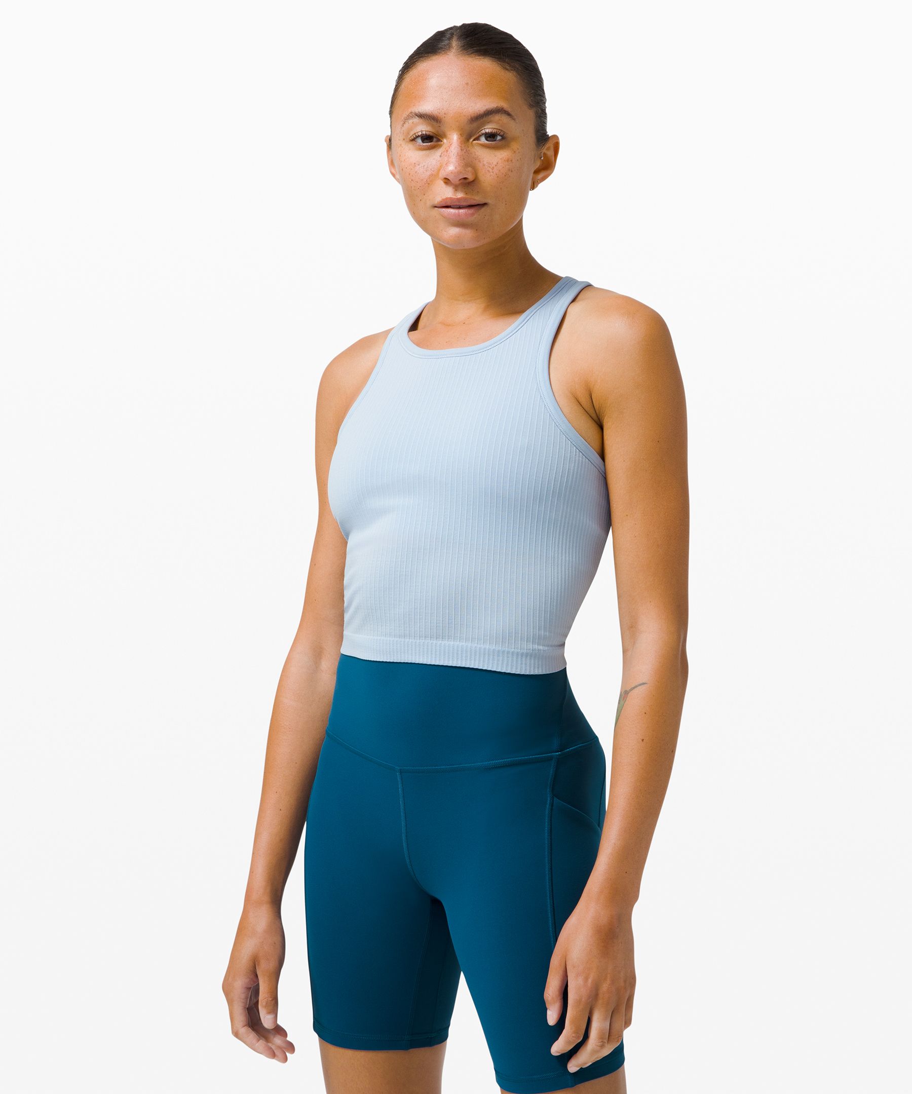 Lululemon Ebb To Street Cropped Racerback Tank Top In Blue Linen