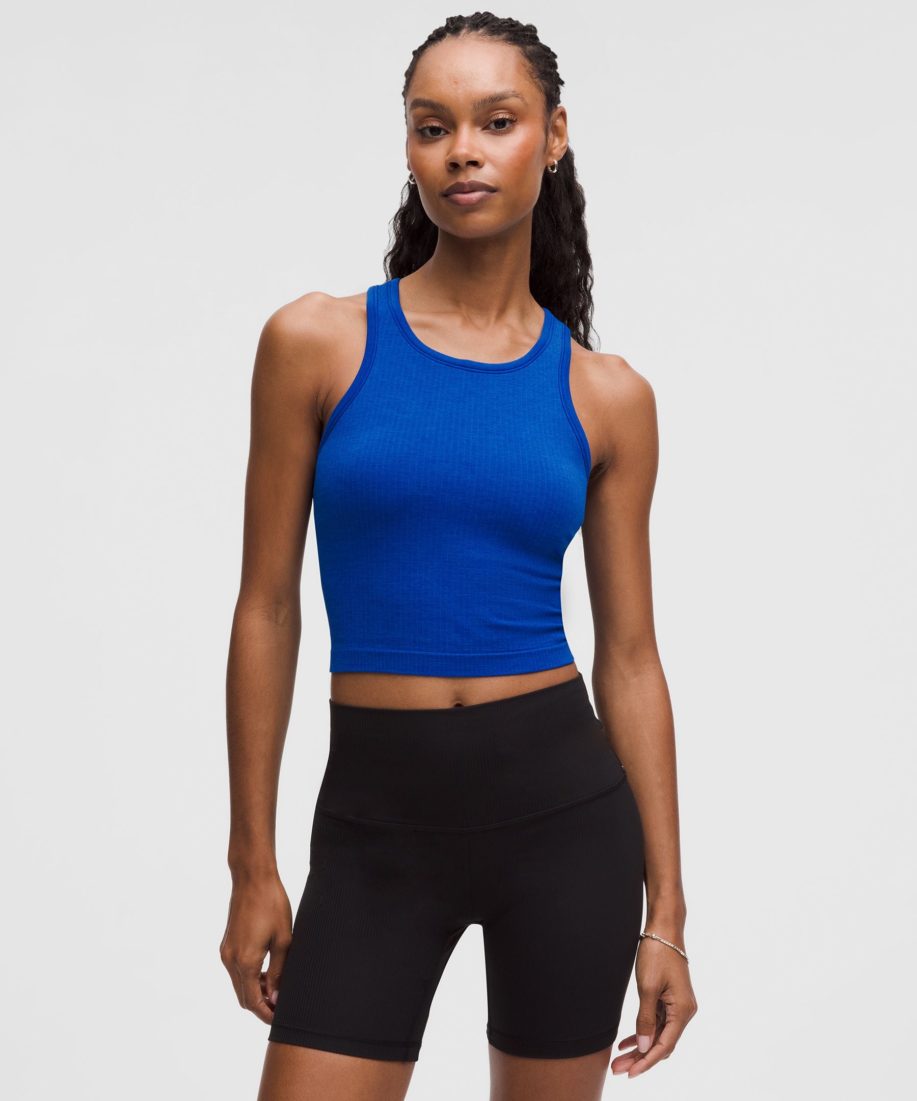 Ebb To Street Cropped Racerback Tank Top Light Support, B/C Cup - Blue