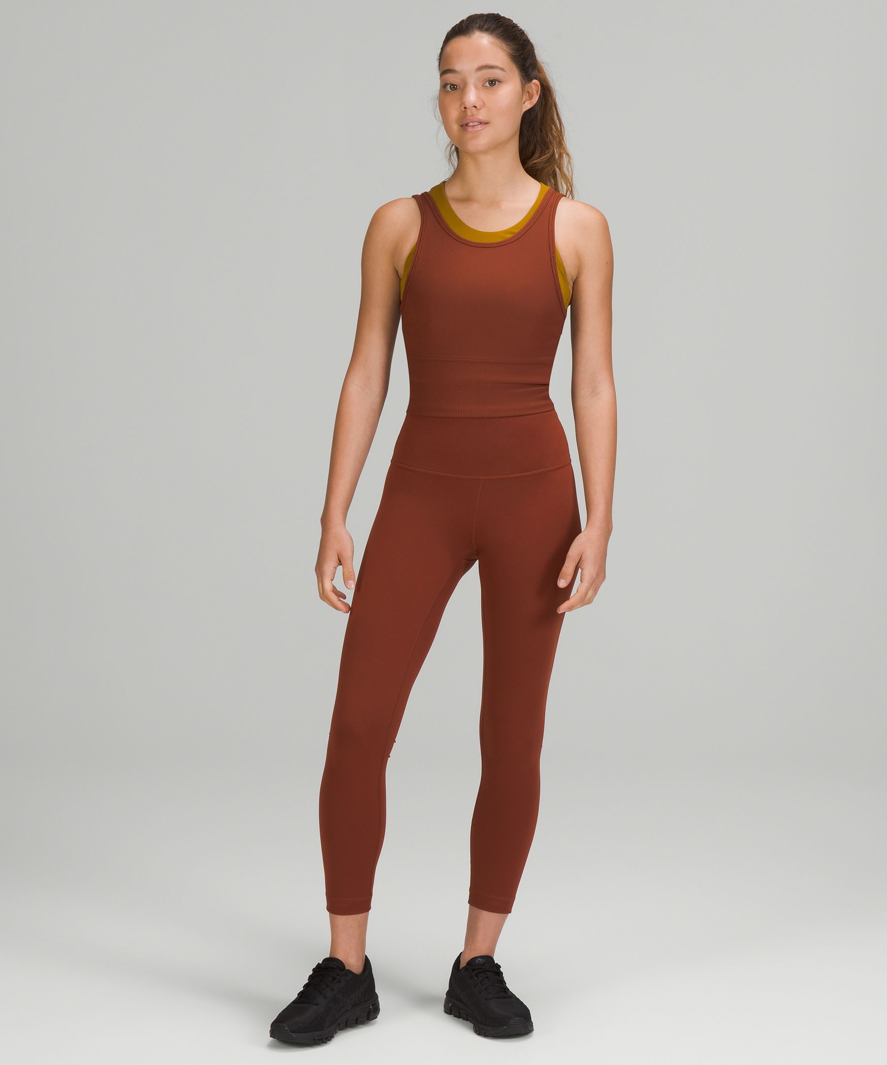 Ootd! Power pivot tank in black size 6. Align leggings cross waist