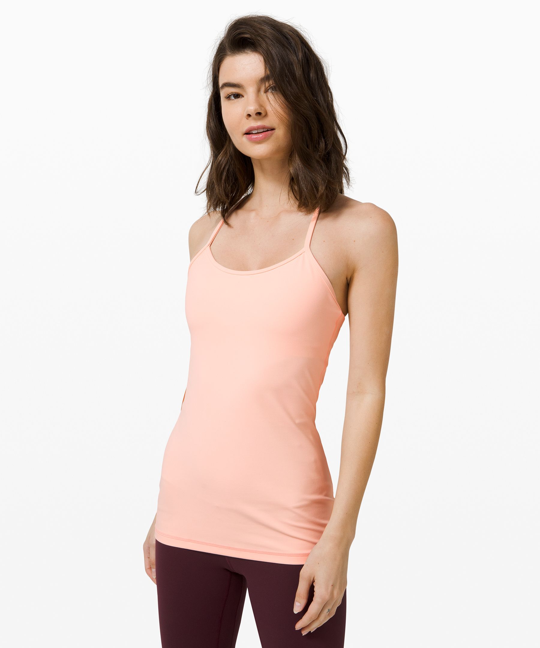 Lululemon Tank Top Women 6 Coral Power Y Built in Bra Workout Thin