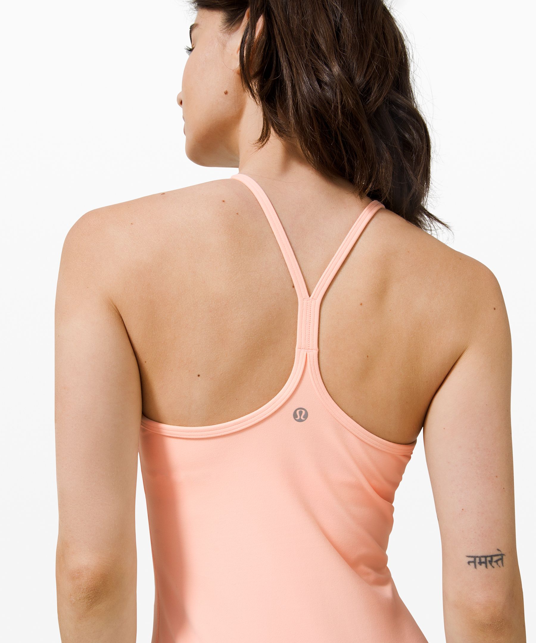 Lululemon Tank Top Women 6 Coral Power Y Built in Bra Workout Thin Strap  Tank