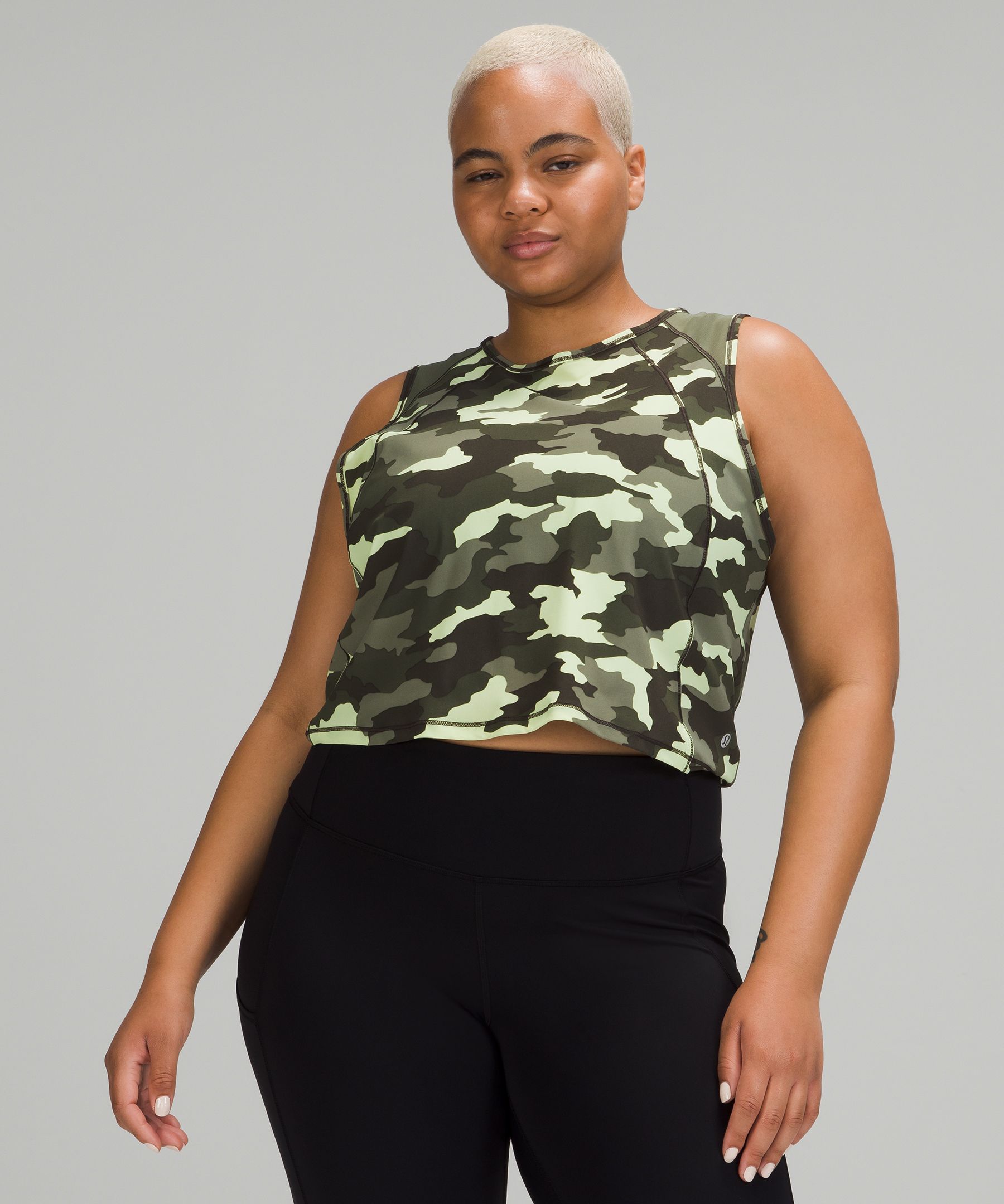 Lululemon Sculpt Cropped Tank Top In Heritage 365 Camo Crispin Green  /medium Olive