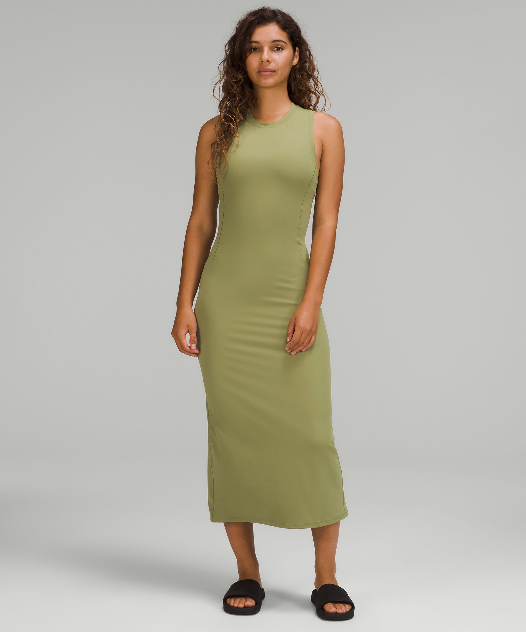 Lululemon All Aligned Sleeveless Midi Dress In Bronze Green | ModeSens