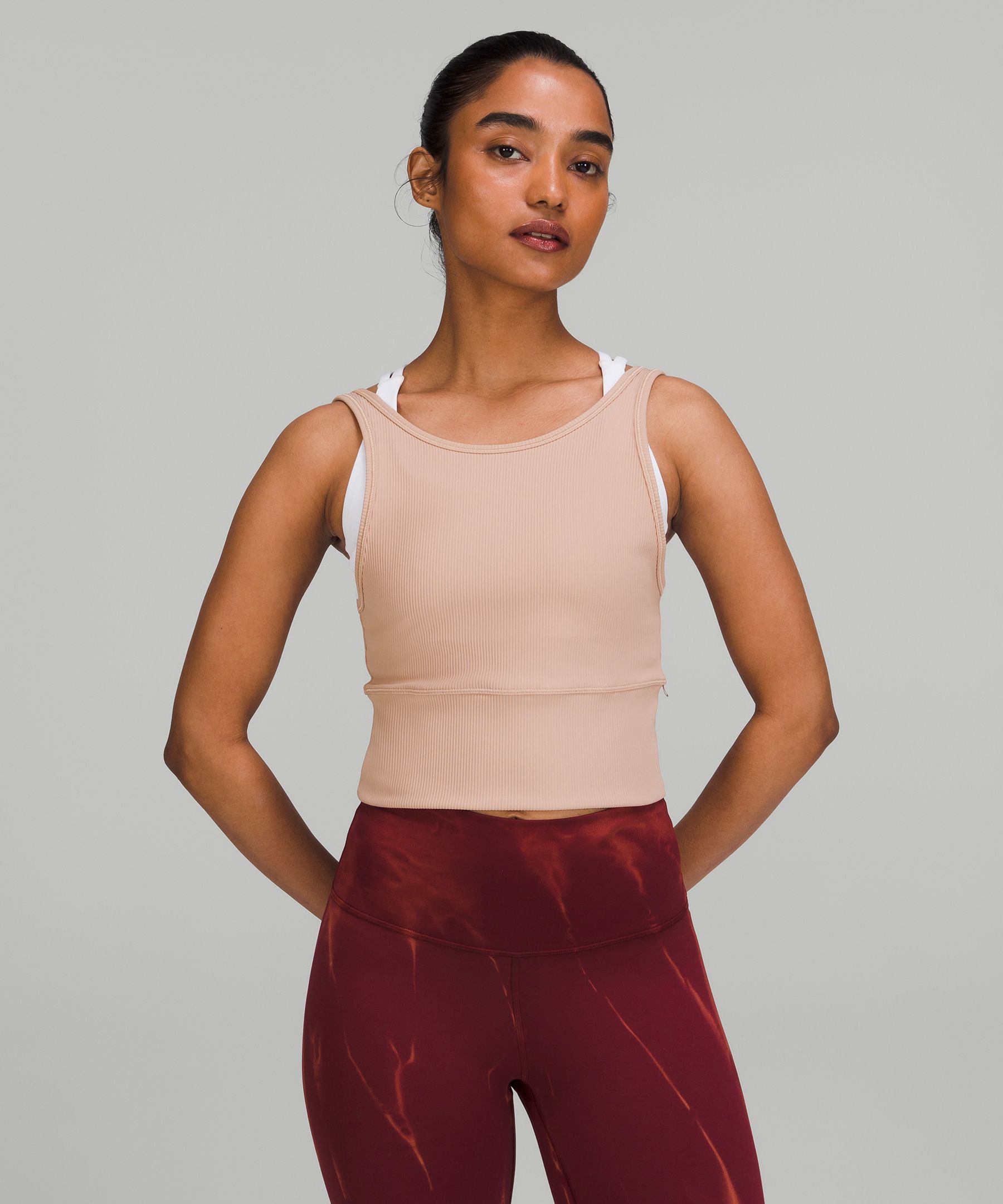 Lululemon Power Pivot Ribbed Tank Top In Pink Clay