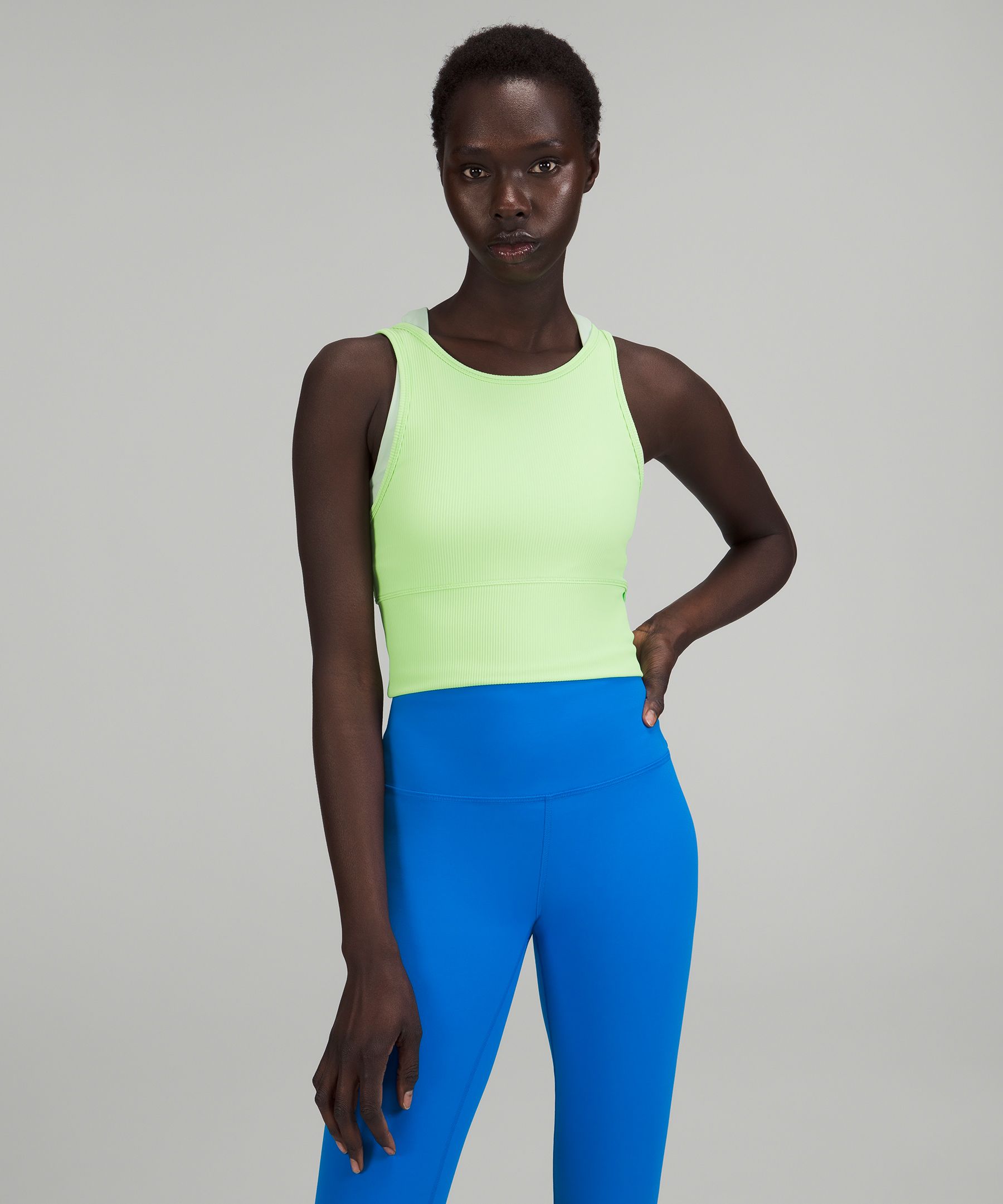 Lululemon Power Pivot Ribbed Tank Top In Scream Green Light | ModeSens