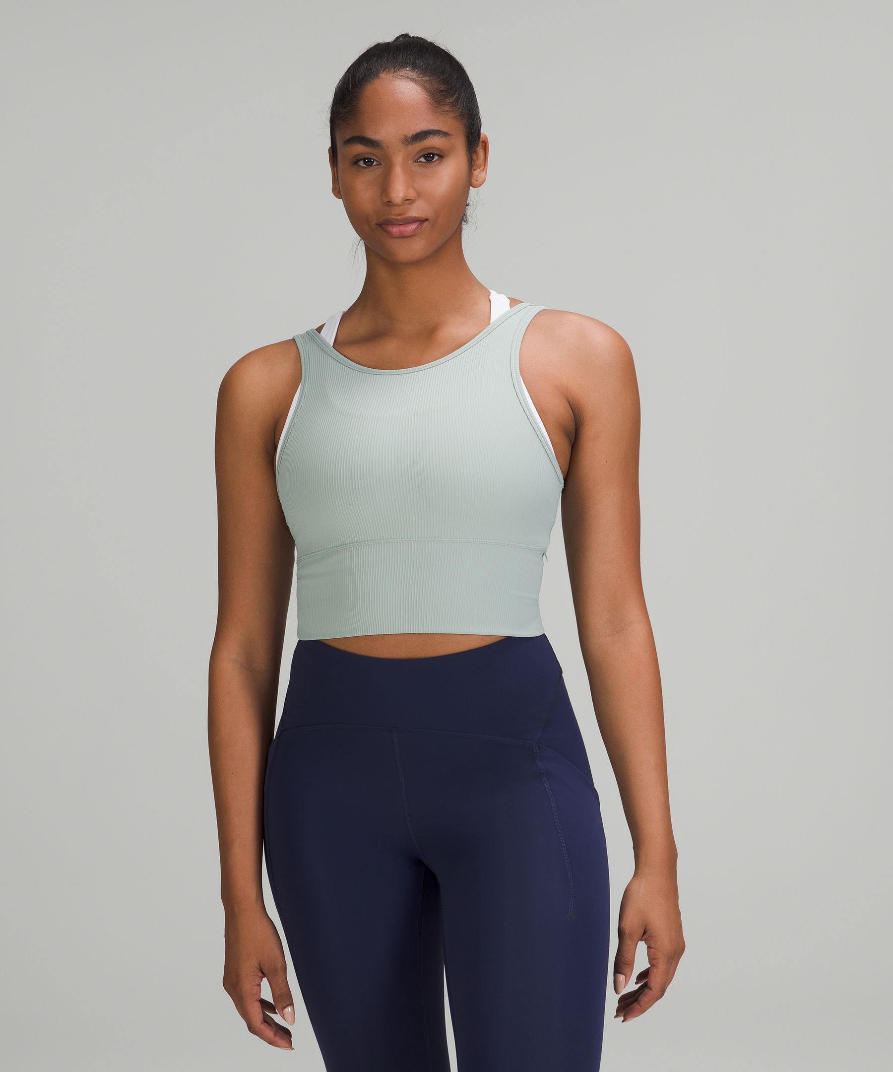 Lululemon Power Pivot Ribbed Tank Top In Silver Blue