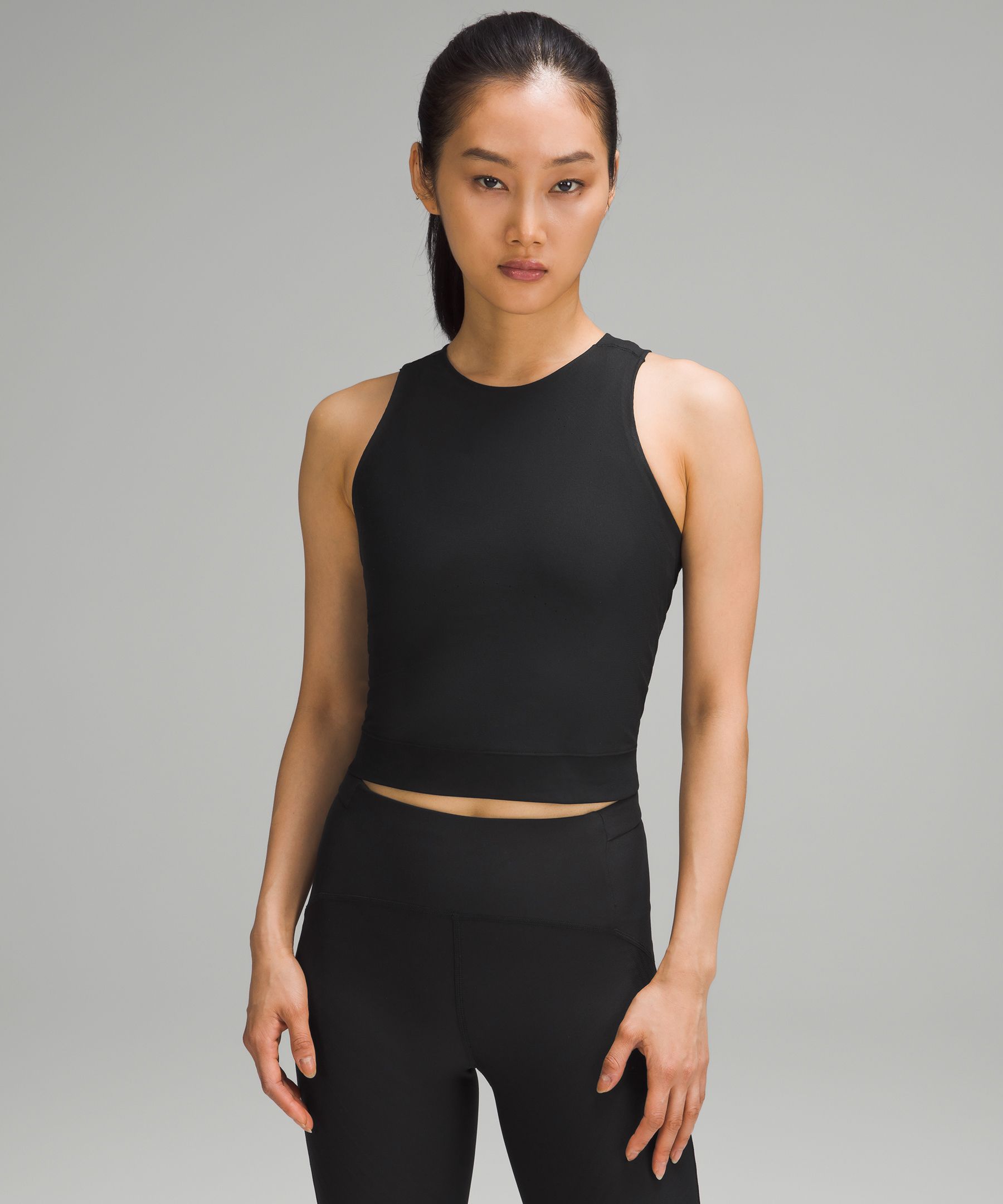 Lululemon Nulu Asymmetrical Yoga Tank Top - Black / True Navy - lulu  fanatics