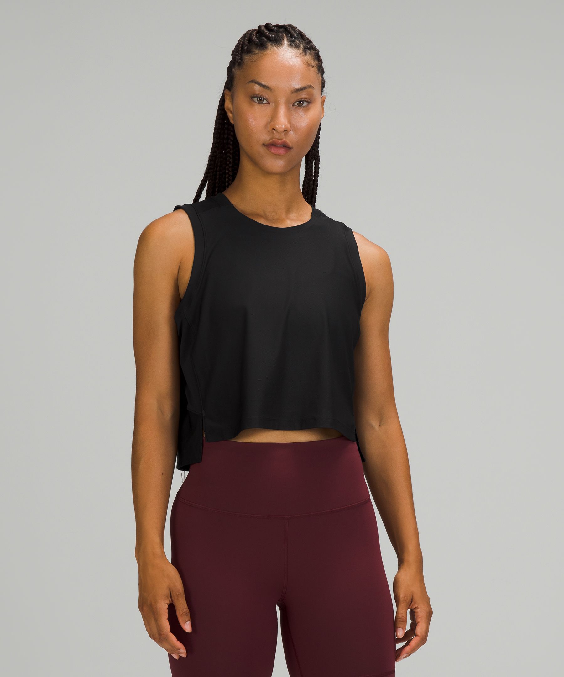 Mesh Back Cropped Train Tank Top