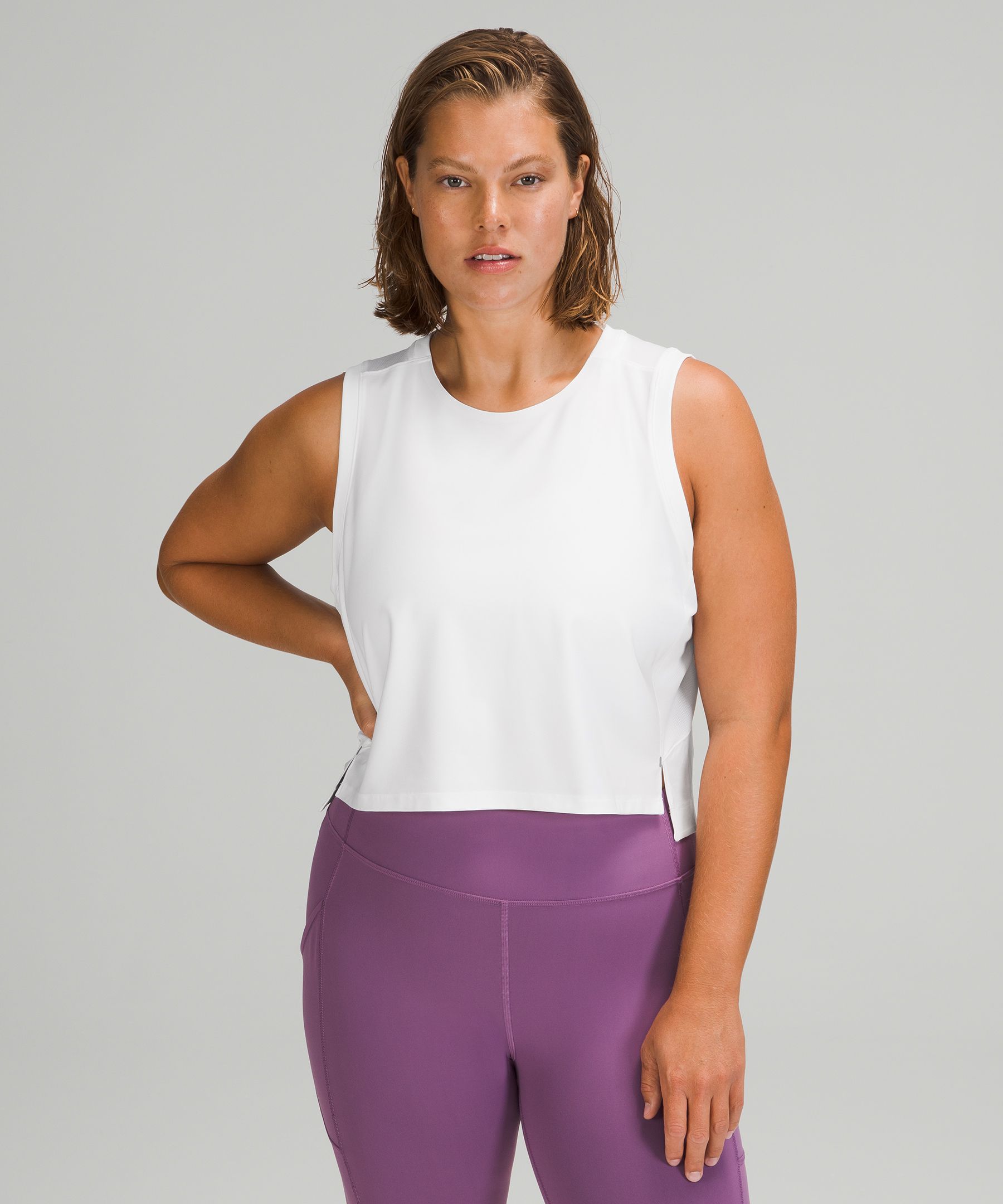 Lululemon Mesh Back Cropped Train Tank Top In White