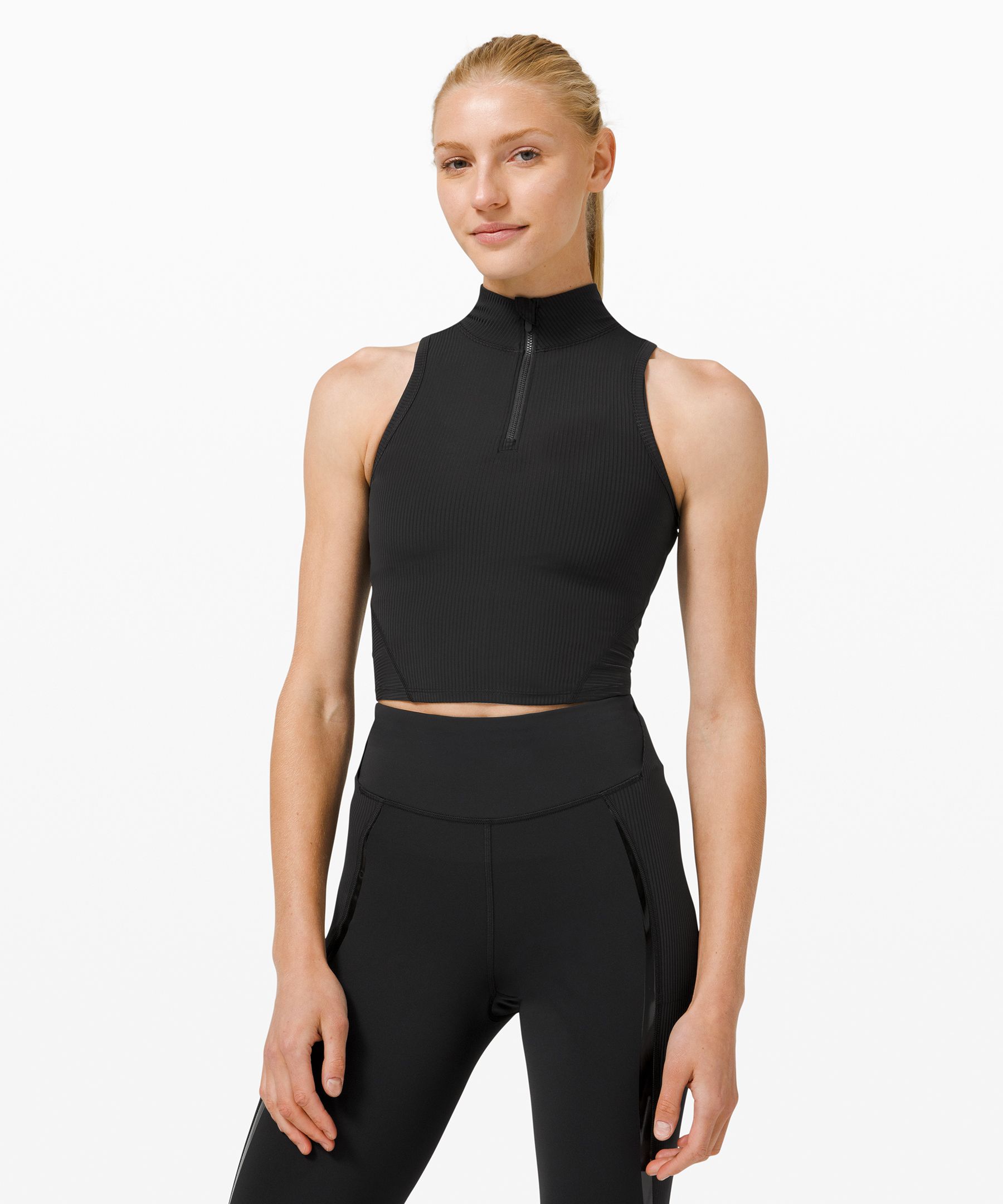 Rib Zip-Front Cropped Run Tank