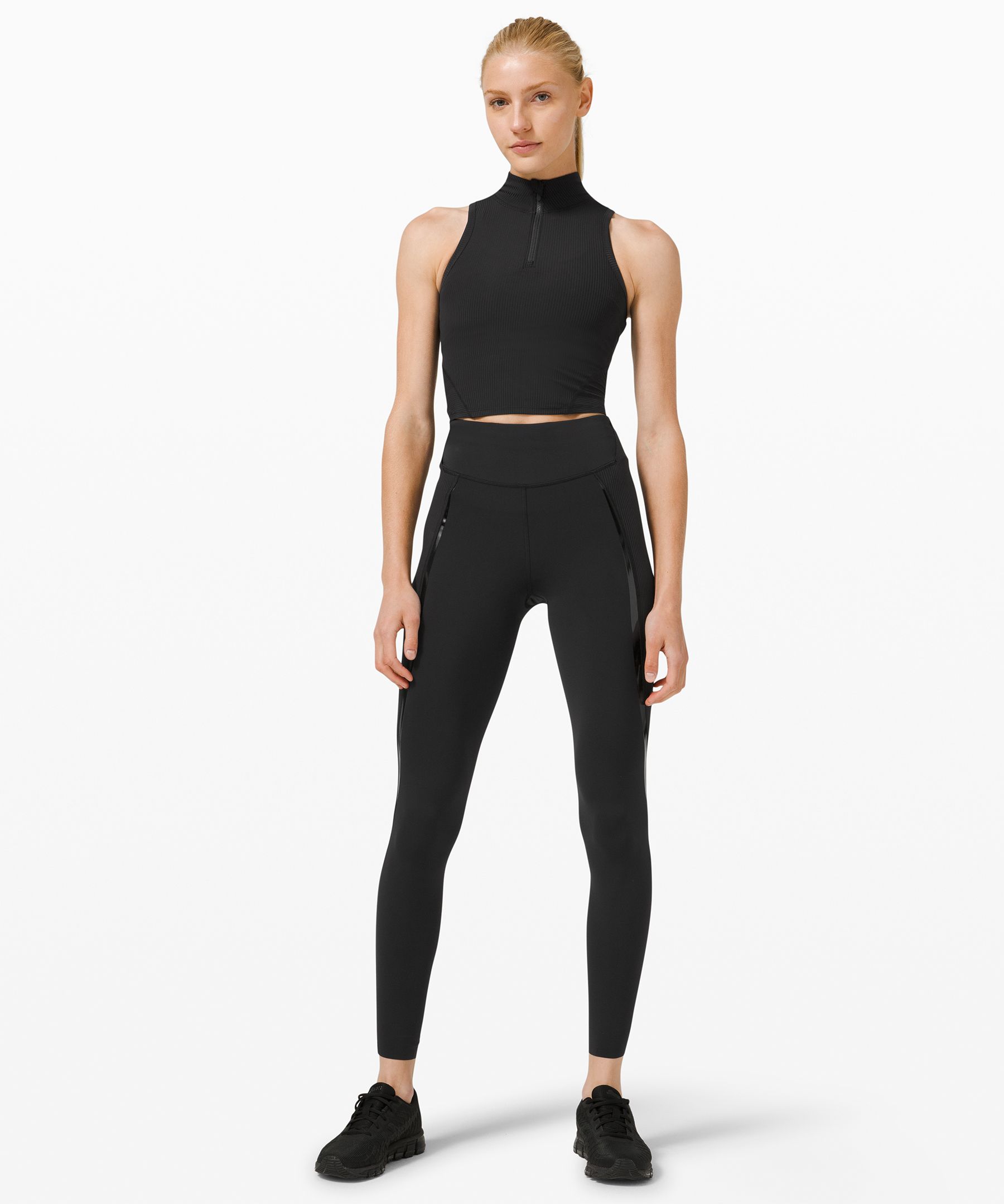 Zip-Front Cropped Ribbed Tennis Tank with Built-In-Bra