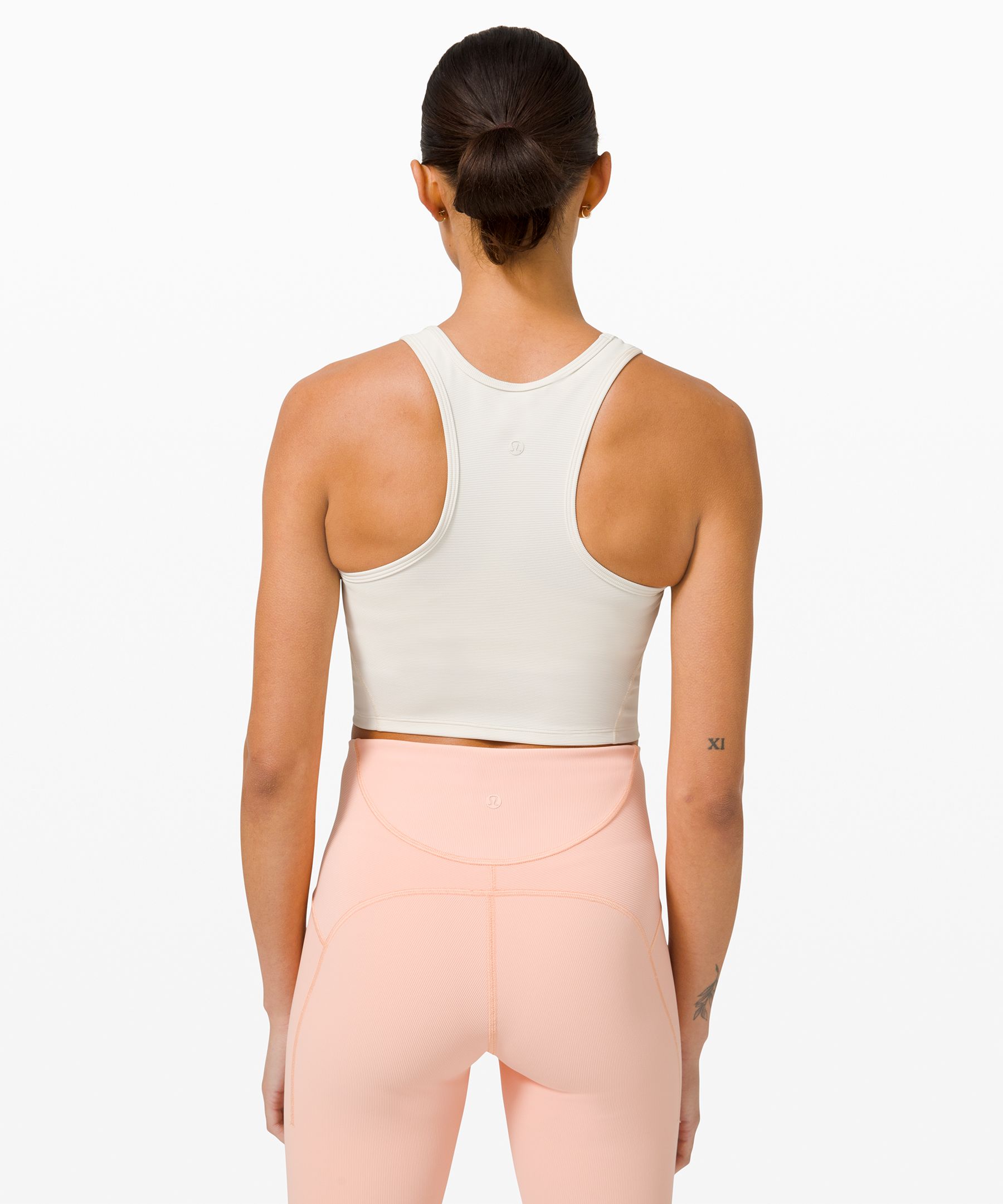 Shop Lululemon Ribbed Contoured Racerback Cropped Yoga Tank Top In Pink