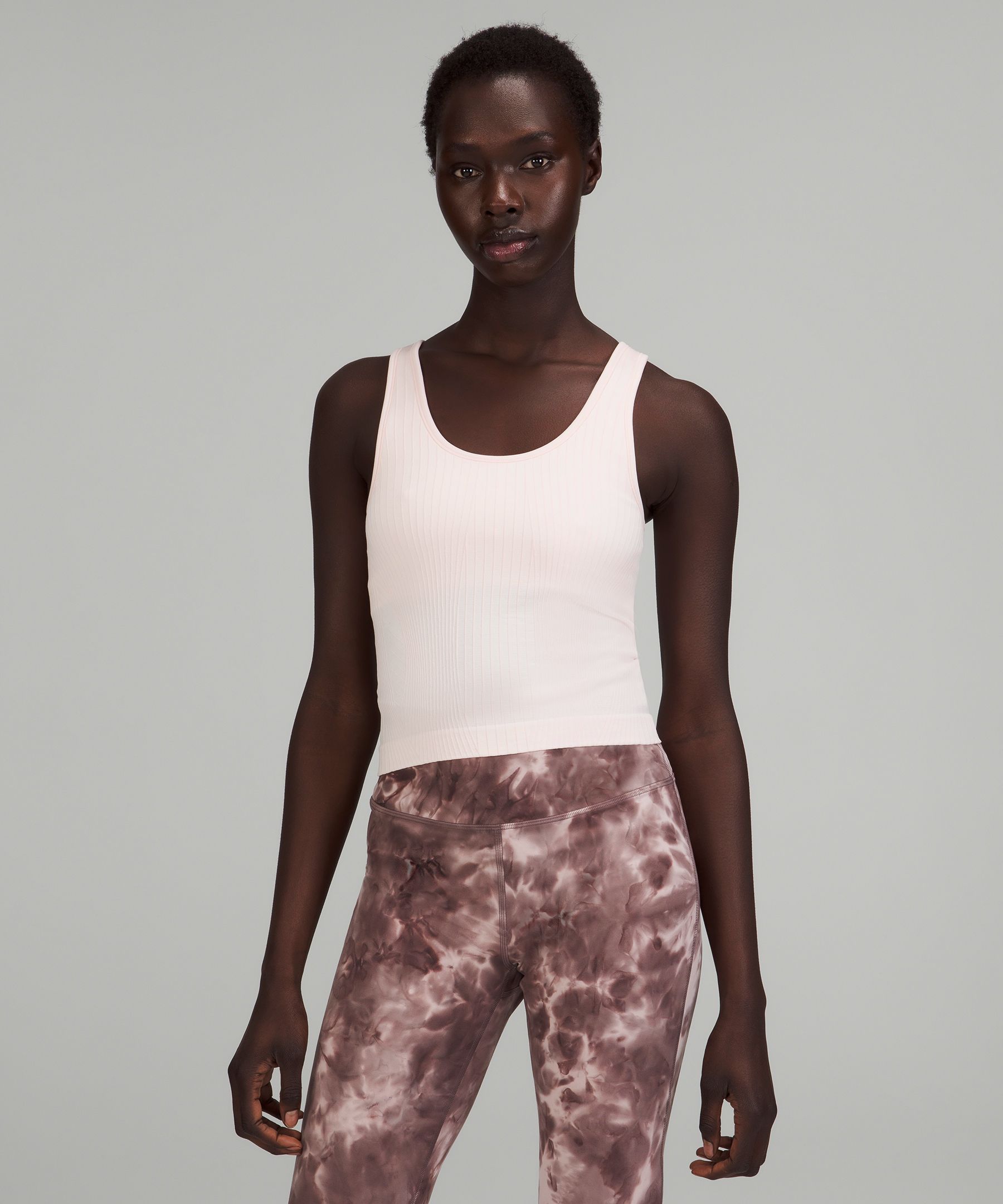 Lululemon Ebb To Street Cropped Tank Top In Rib Map Strawberry Milkshake/white