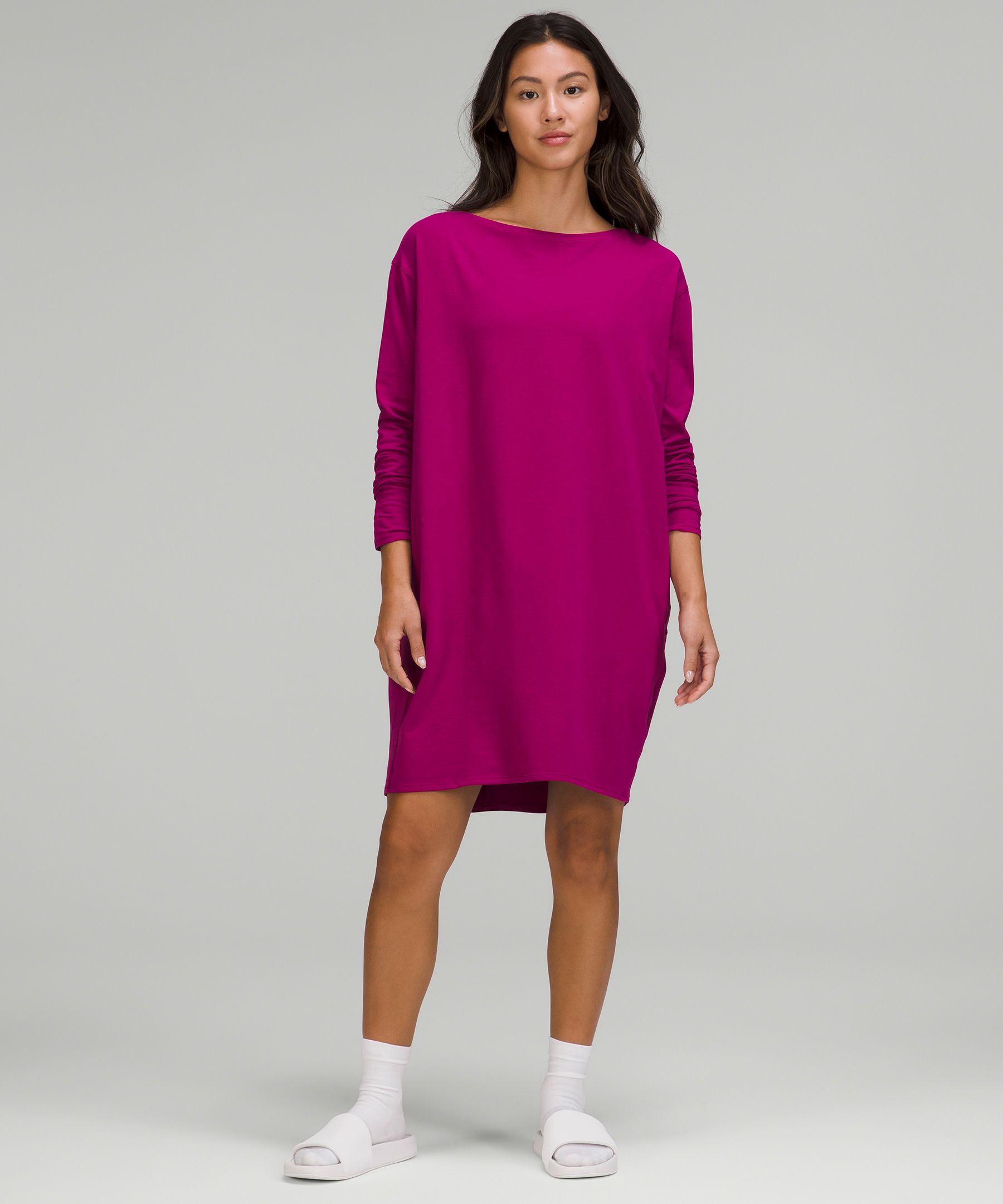 Lululemon Back In Action Long Sleeve Dress In Magenta Purple