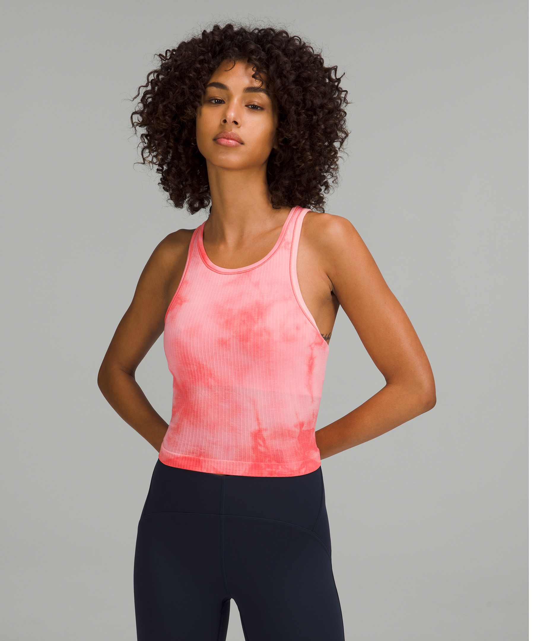 Lululemon Ebb To Street Cropped Racerback Tank Top In Marble Dye Raspberry Cream