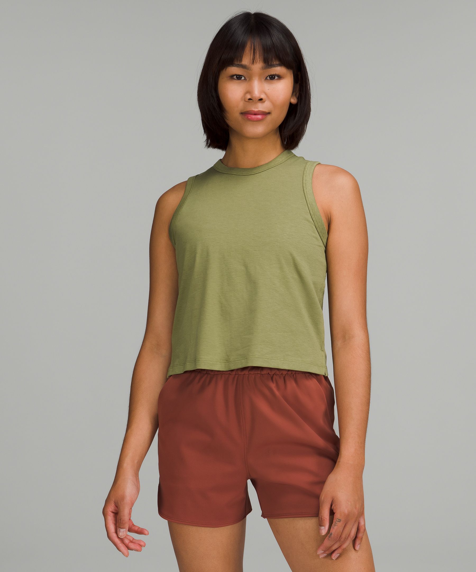 Lululemon Classic-fit Cotton-blend Tank Top In Bronze Green