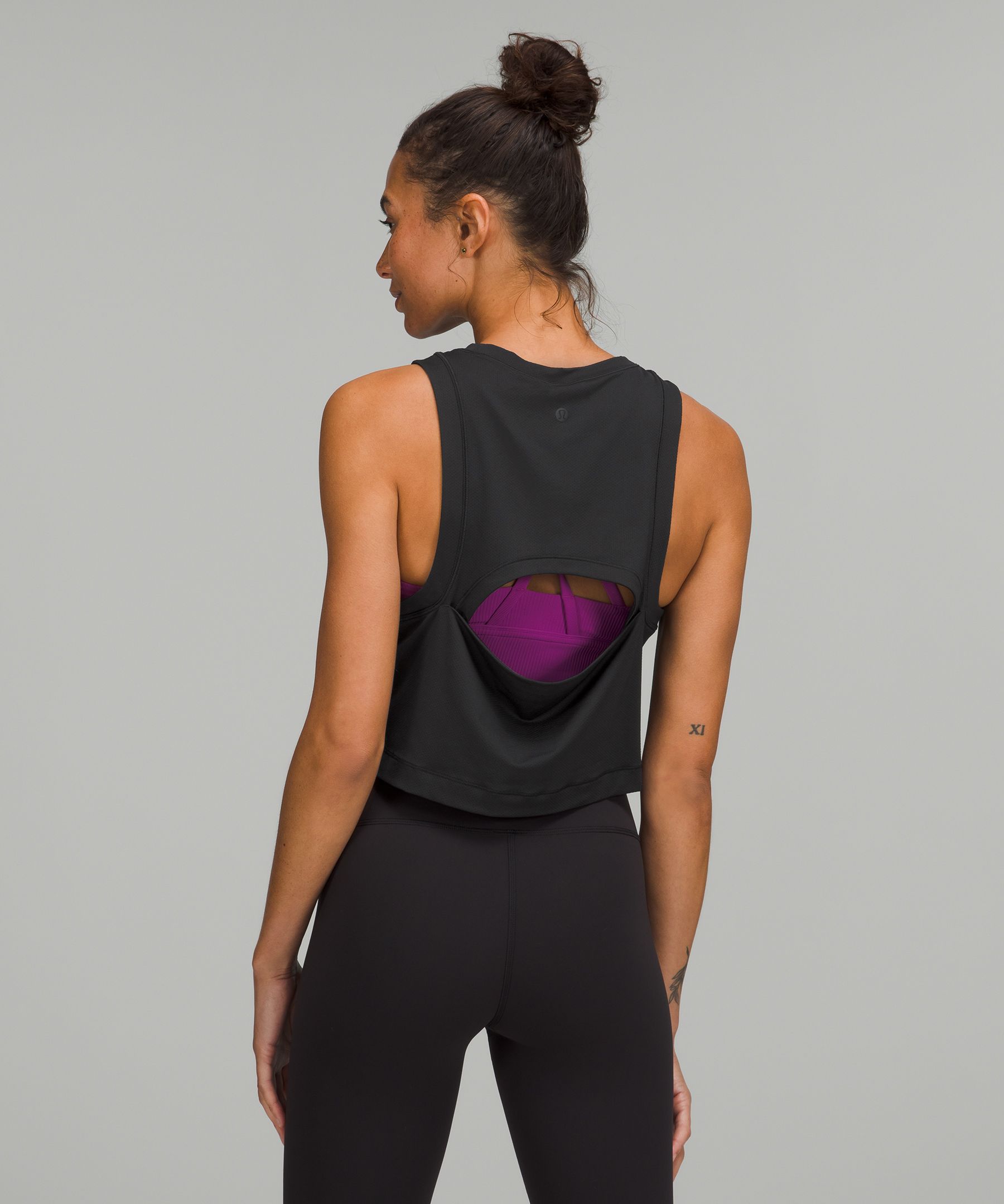 Lululemon Open-Back Cropped Training Tank Top - Mauve Grey / Shadow Grey -  lulu fanatics