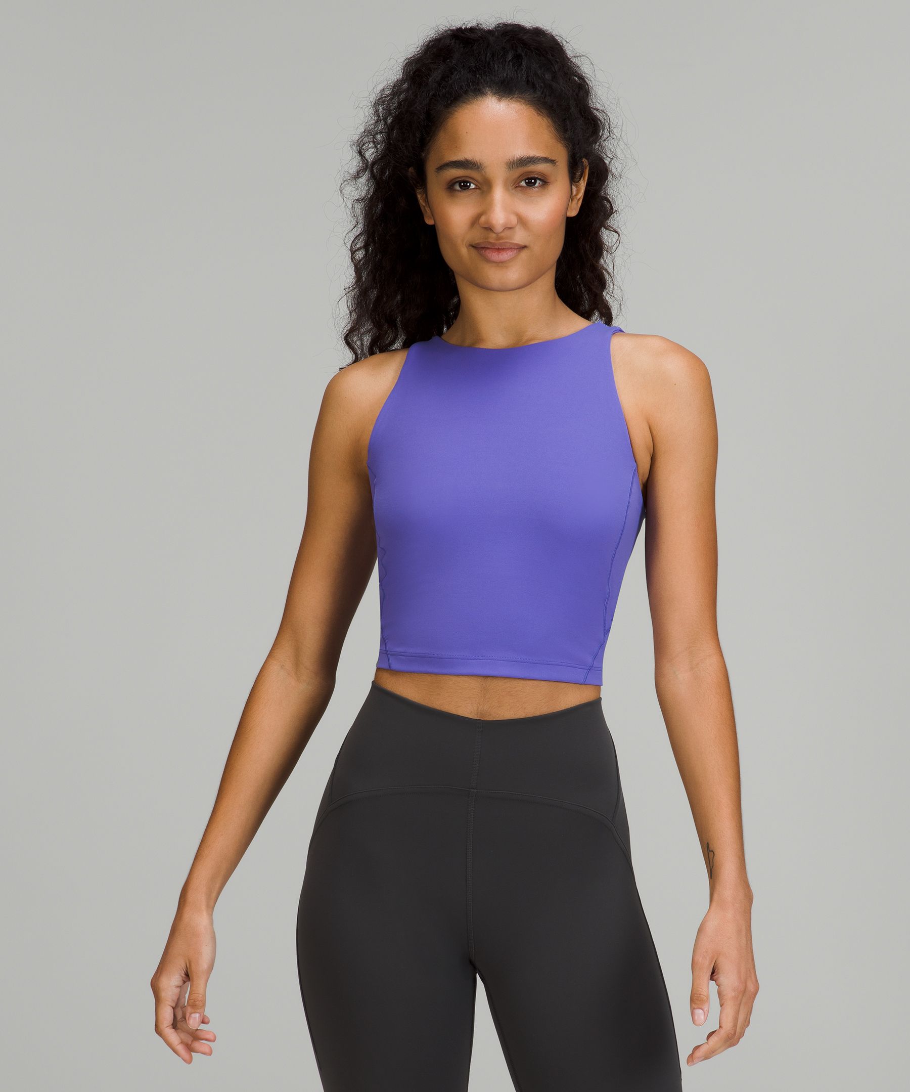 image trick finds] ETS crop / align waist tank (icing blue), align waist rb  tank (ft lavender, water drop), instill tank (water drop), love tank (grn  foliage), LAC high-neck (gull gry, pnk