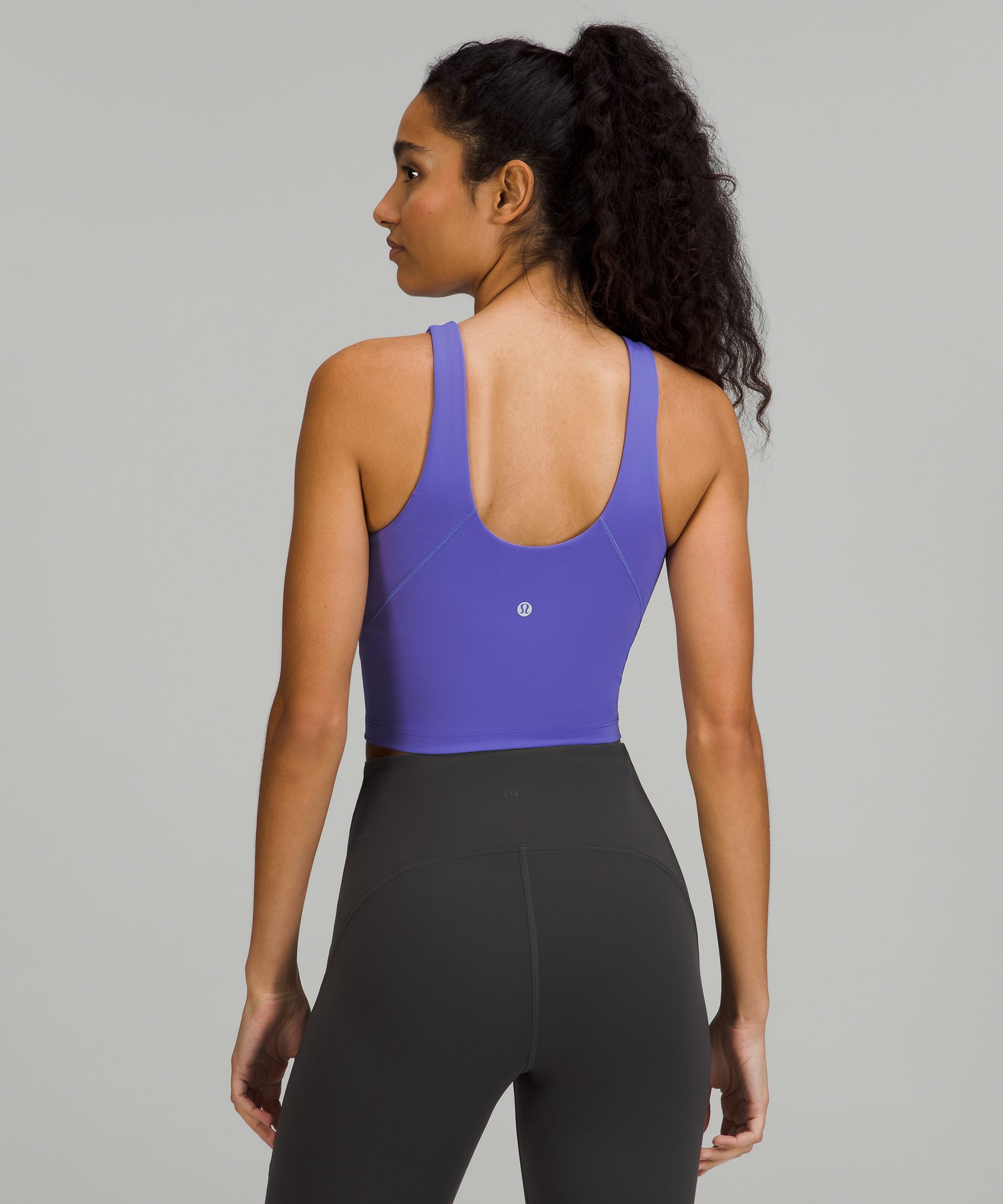 image trick finds] ETS crop / align waist tank (icing blue), align waist rb  tank (ft lavender, water drop), instill tank (water drop), love tank (grn  foliage), LAC high-neck (gull gry, pnk