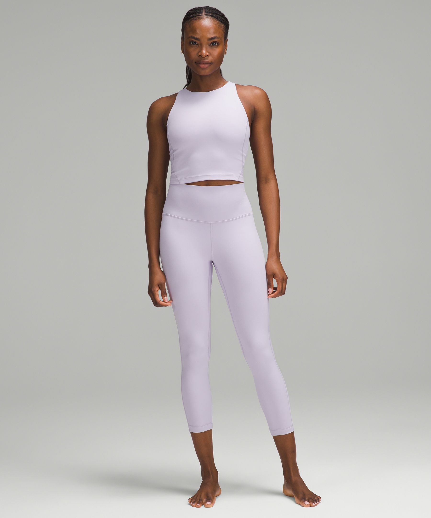 image trick finds] ETS crop / align waist tank (icing blue), align waist rb  tank (ft lavender, water drop), instill tank (water drop), love tank (grn  foliage), LAC high-neck (gull gry, pnk