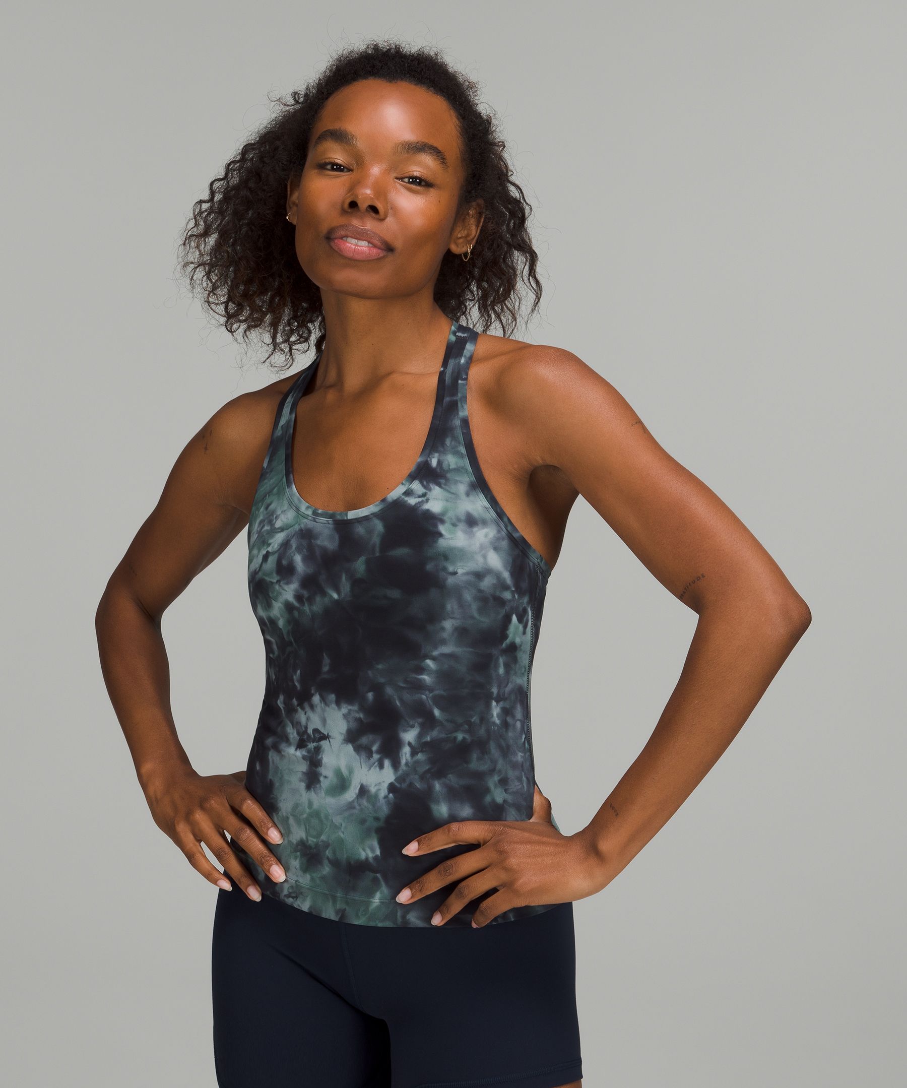 Lululemon Cool Racerback Short Tank Top Nulu In Diamond Dye Silver Blue Tidewater Teal Graphite Grey