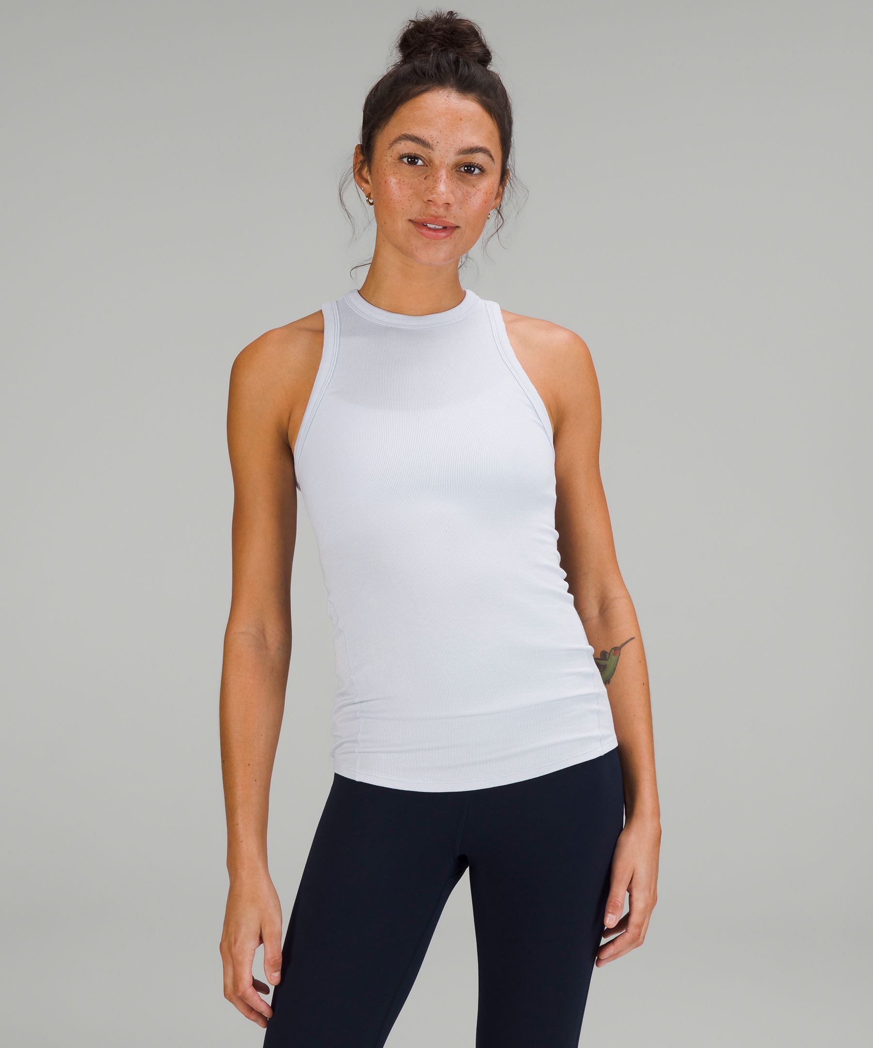 Lululemon Hold Tight Cropped Tank Top - White/Neutral - Size 10 Ribbed Modal Fabric