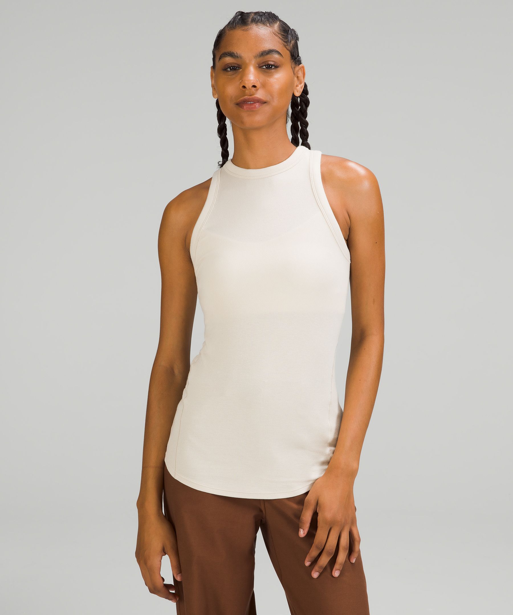 Lululemon Hold Tight Cropped Tank Top - White/Neutral - Size 10 Ribbed Modal Fabric