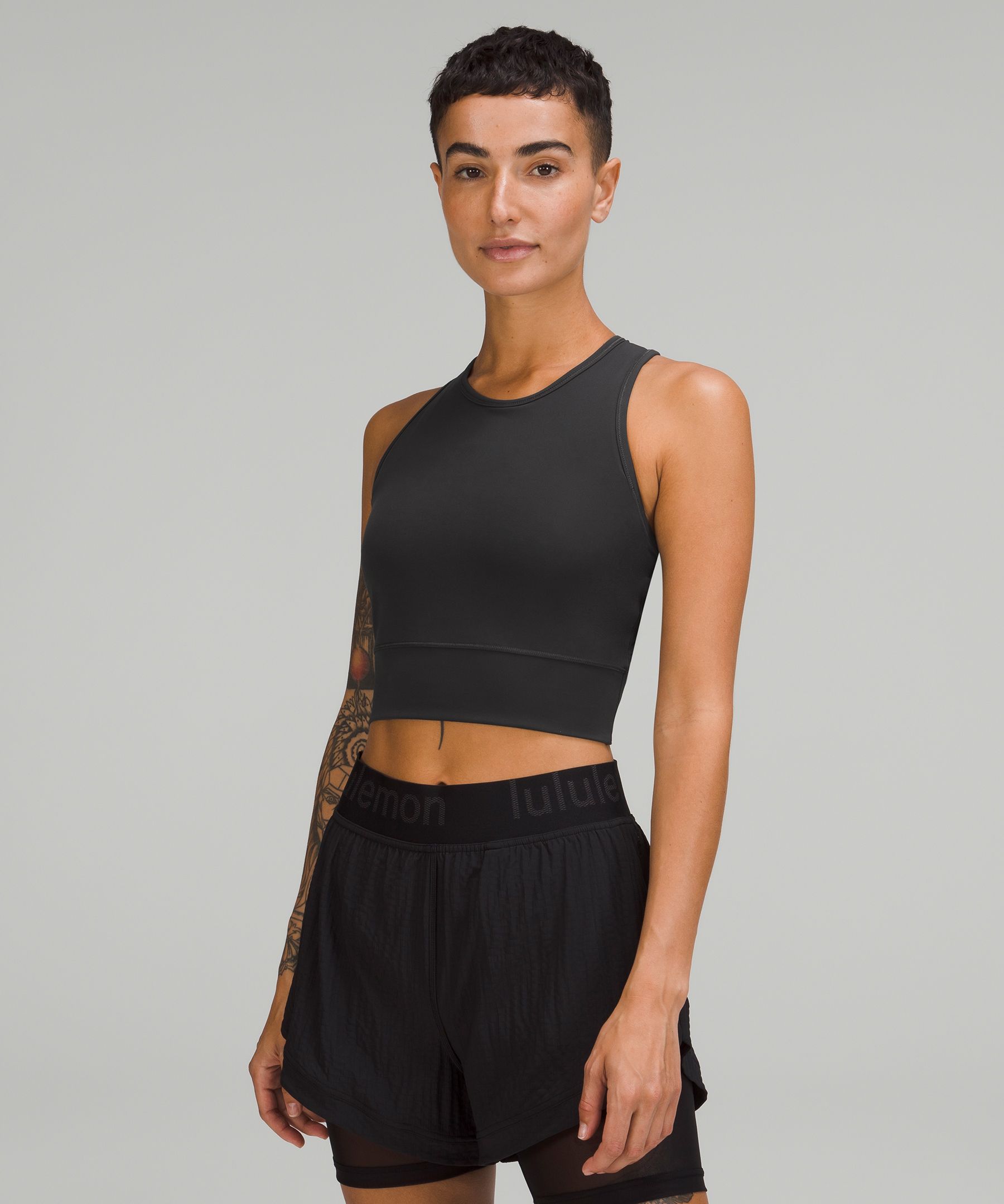 Mesh Back Cropped Train Tank Top