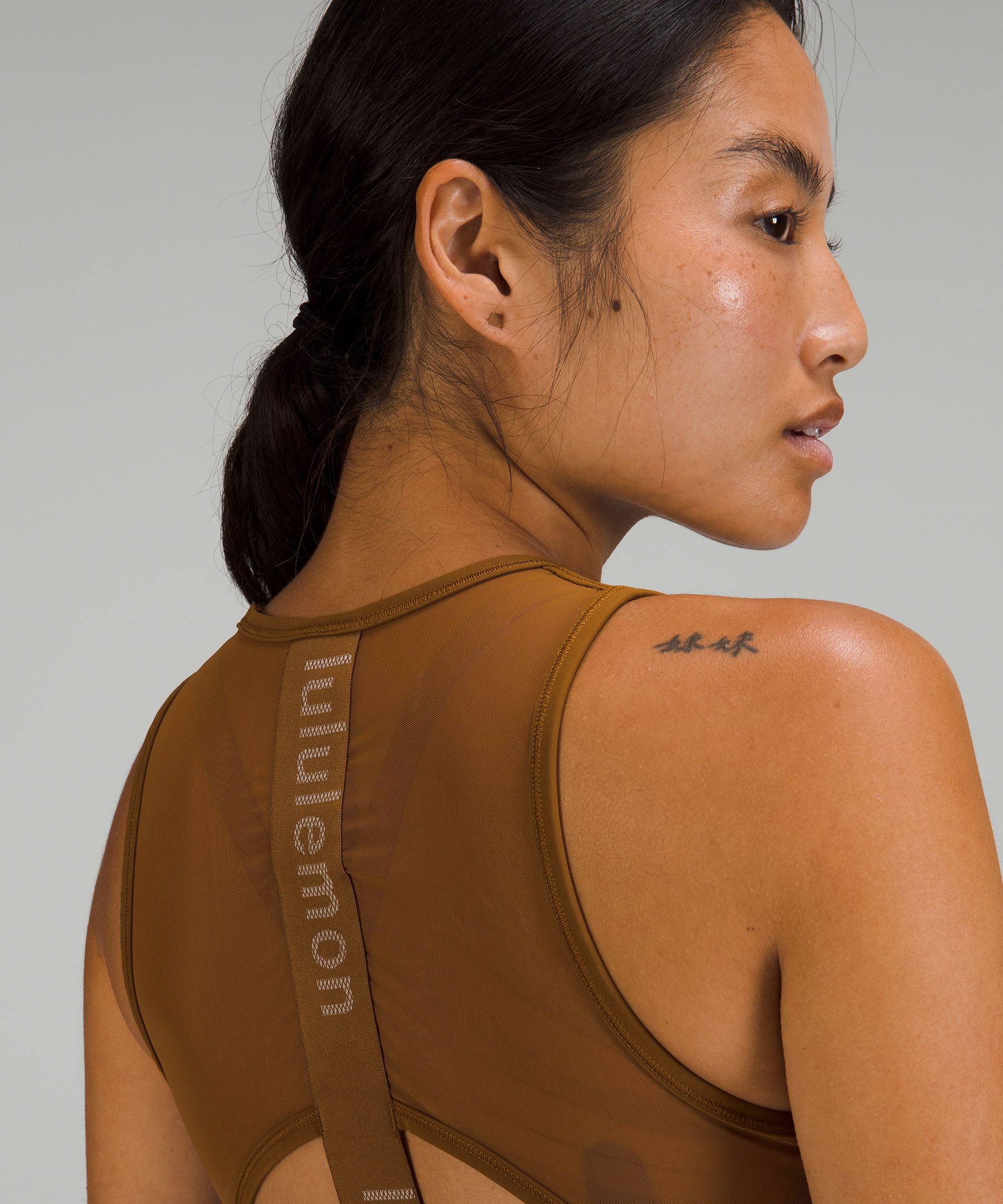 Lululemon Mesh-back Training Cropped Tank Top In Rich Caramel